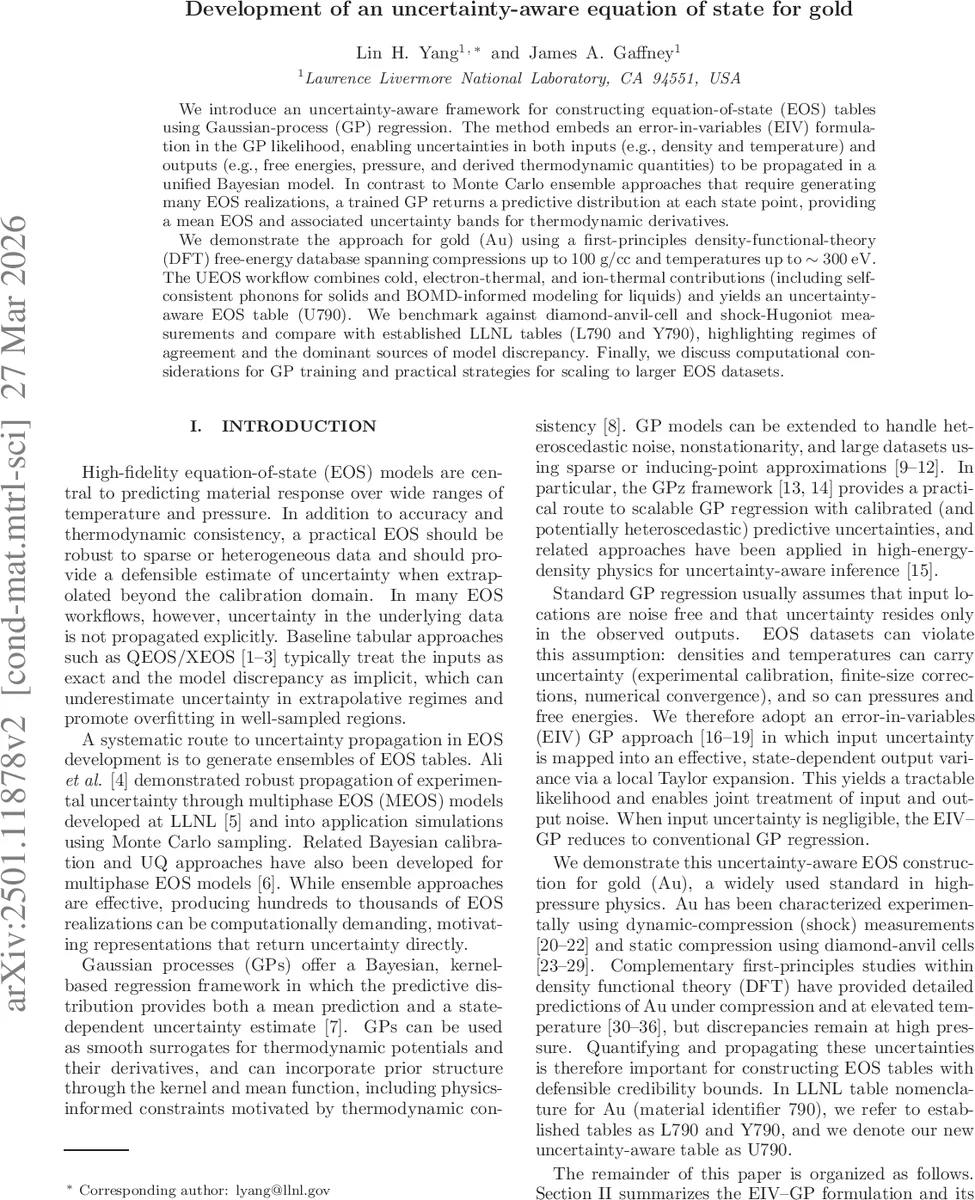 Development of an uncertainty-aware equation of state for gold