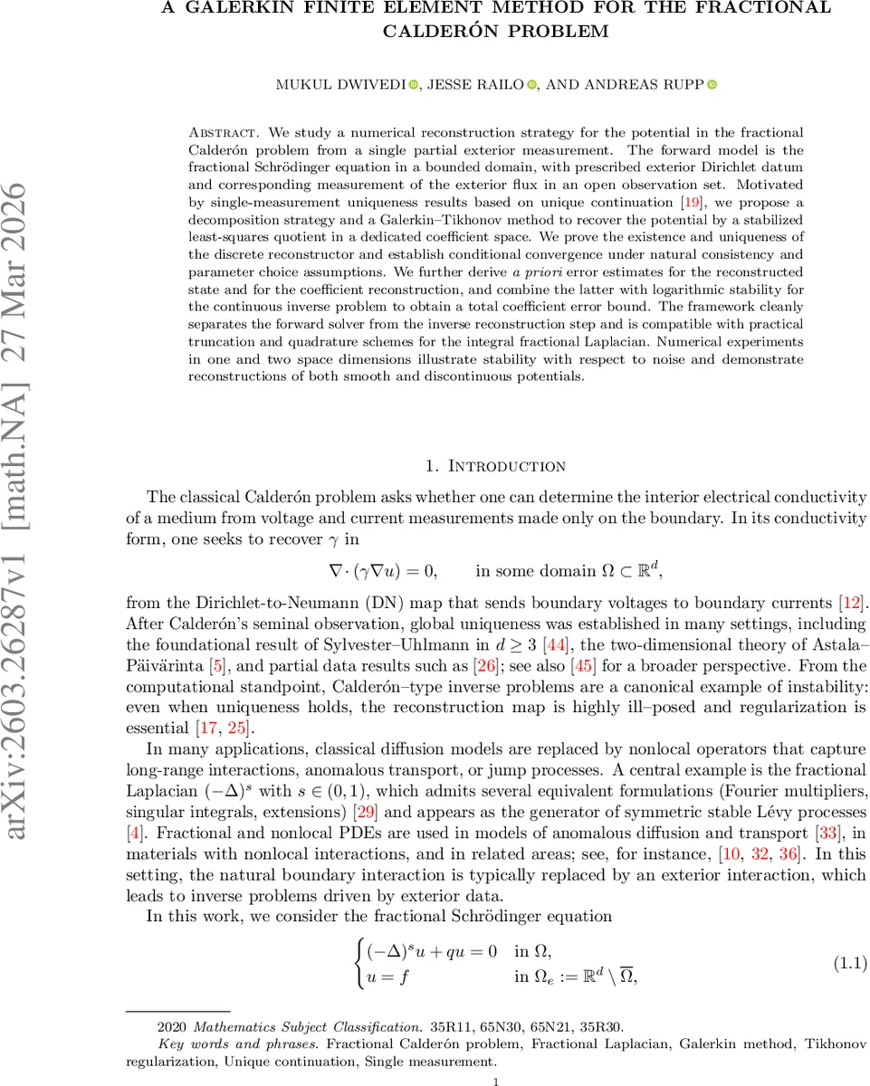 A Galerkin Finite Element Method for the Fractional Calderón Problem