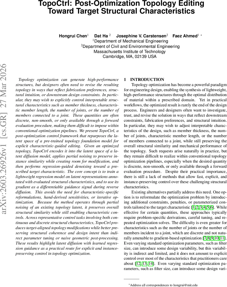 TopoCtrl: Post-Optimization Topology Editing Toward Target Structural Characteristics