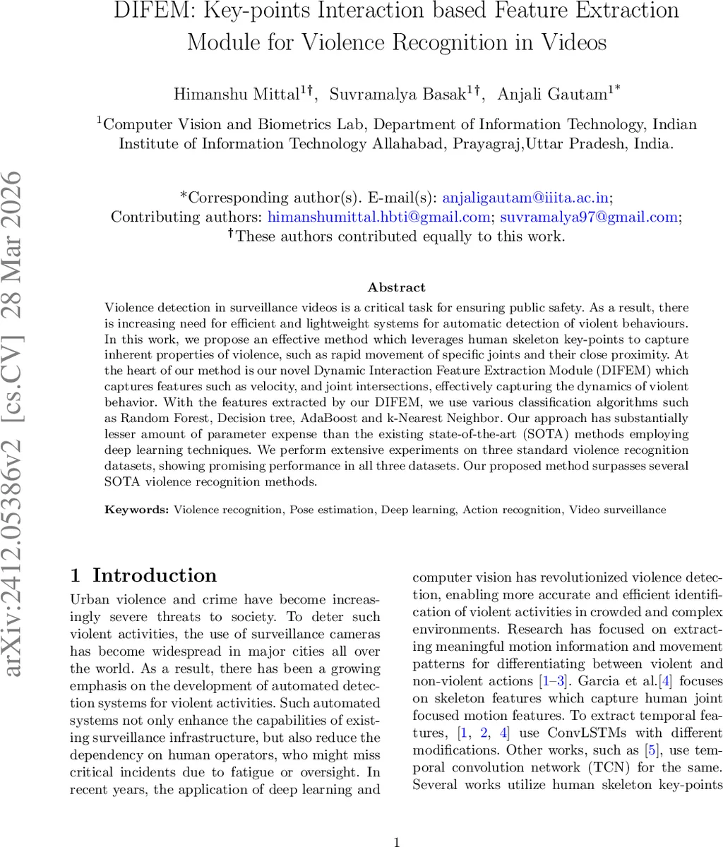 DIFEM: Key-points Interaction based Feature Extraction Module for Violence Recognition in Videos