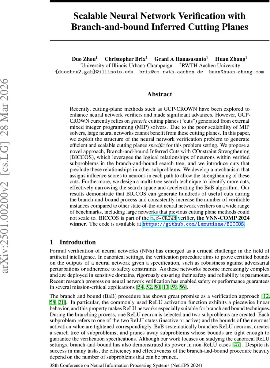 Scalable Neural Network Verification with Branch-and-bound Inferred Cutting Planes