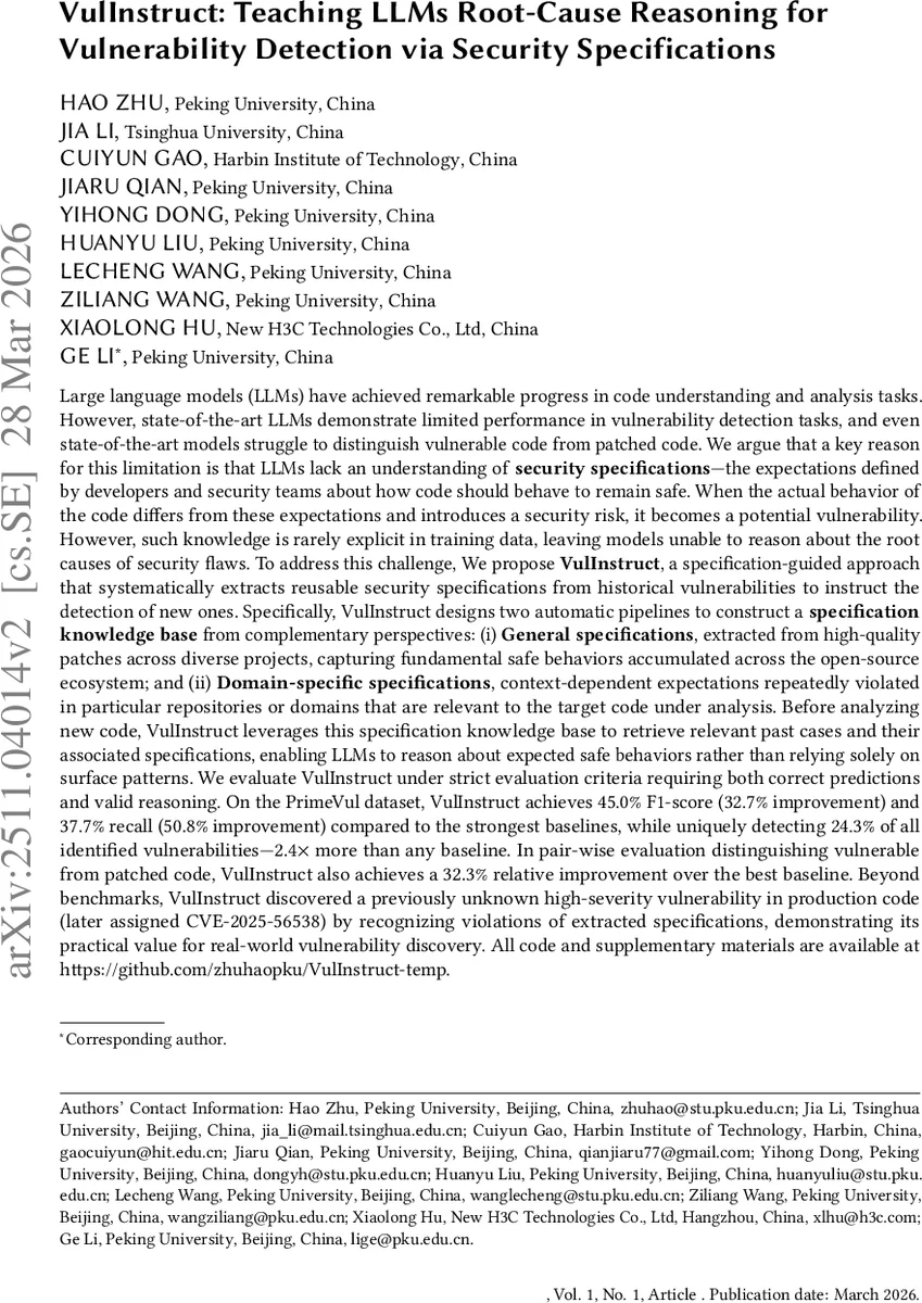 VulInstruct: Teaching LLMs Root-Cause Reasoning for Vulnerability Detection via Security Specifications