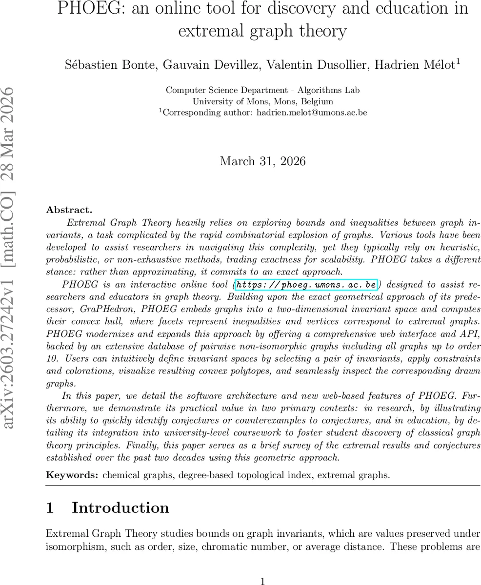 PHOEG: an online tool for discovery and education in extremal graph theory