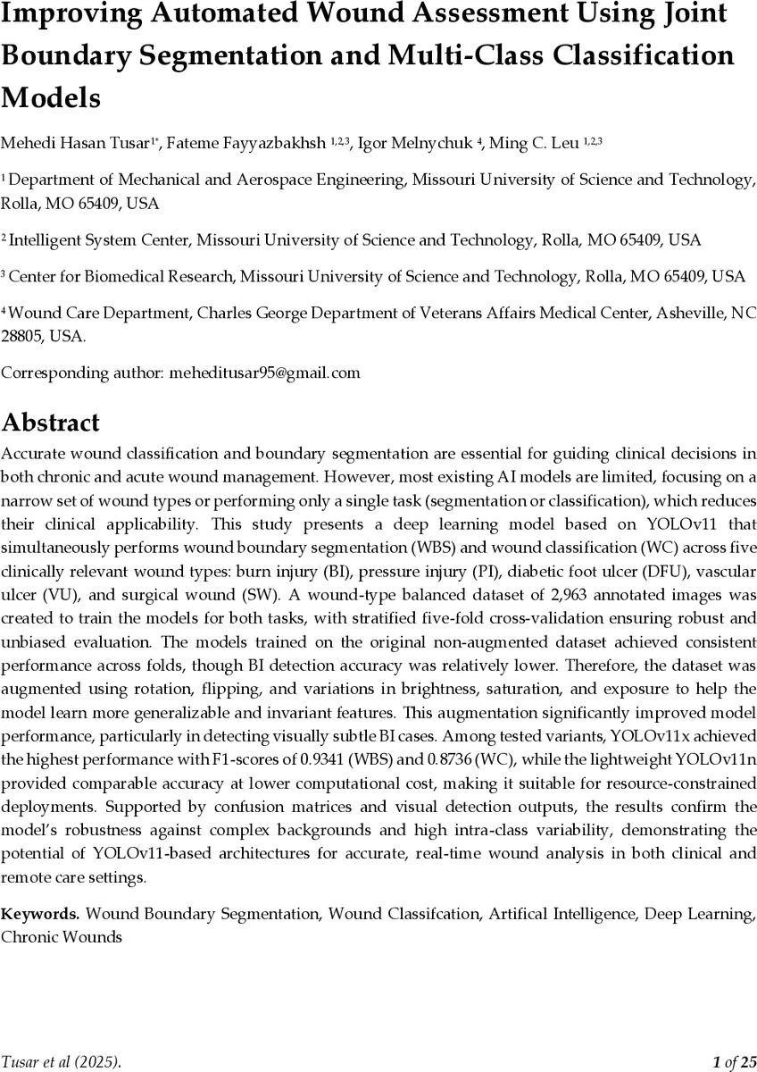 Improving Automated Wound Assessment Using Joint Boundary Segmentation and Multi-Class Classification Models