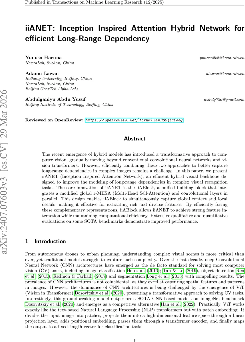 iiANET: Inception Inspired Attention Hybrid Network for efficient Long-Range Dependency