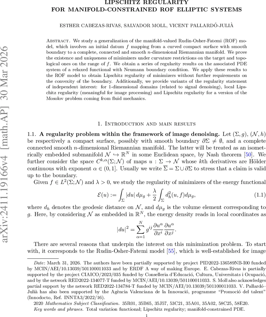 Lipschitz regularity for manifold-constrained ROF elliptic systems