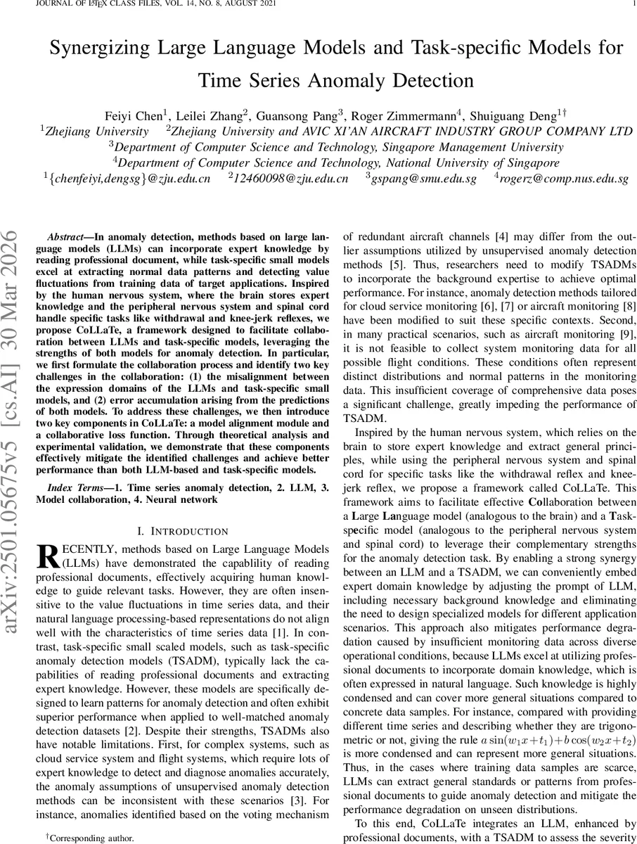 Synergizing Large Language Models and Task-specific Models for Time Series Anomaly Detection