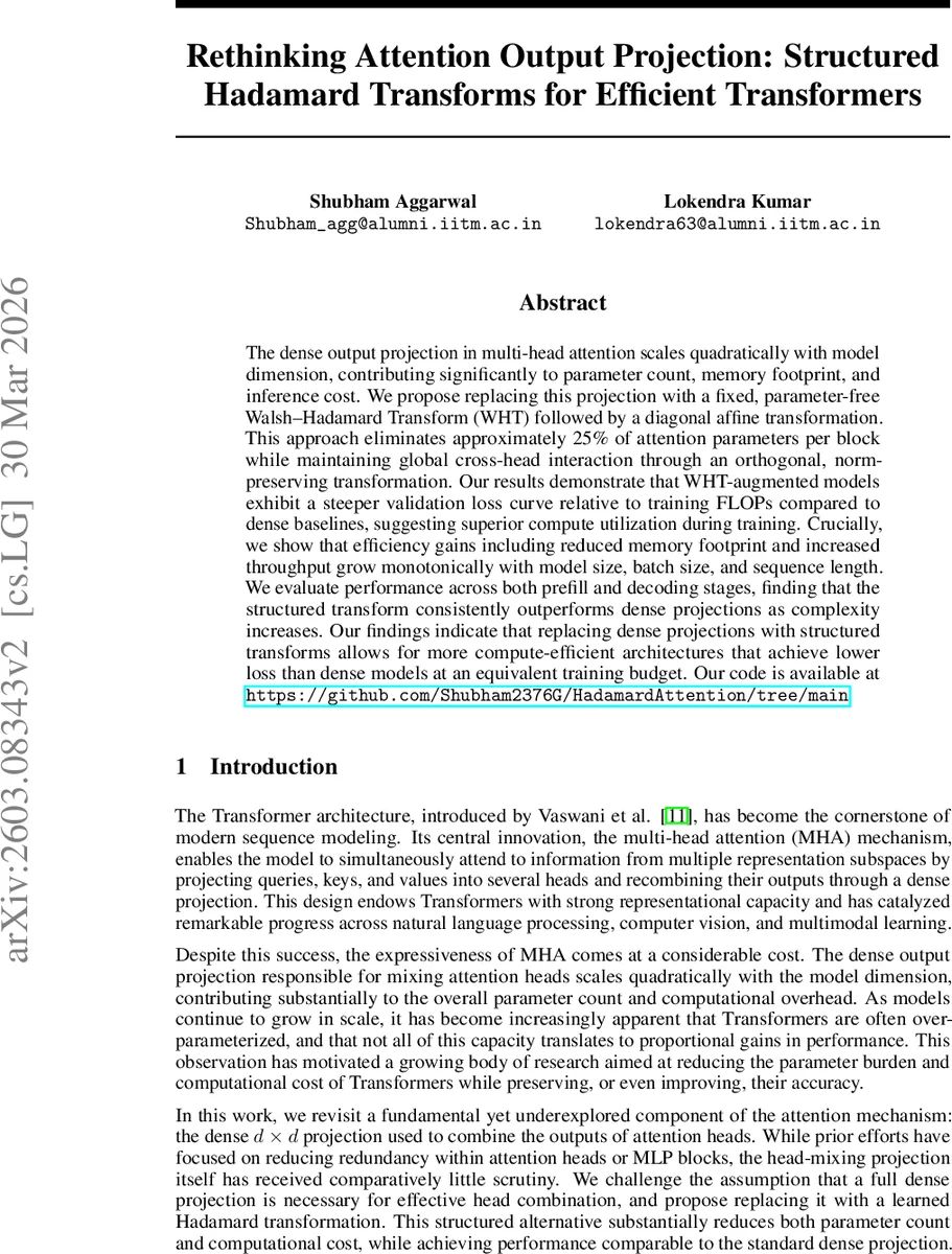 Rethinking Attention Output Projection: Structured Hadamard Transforms for Efficient Transformers