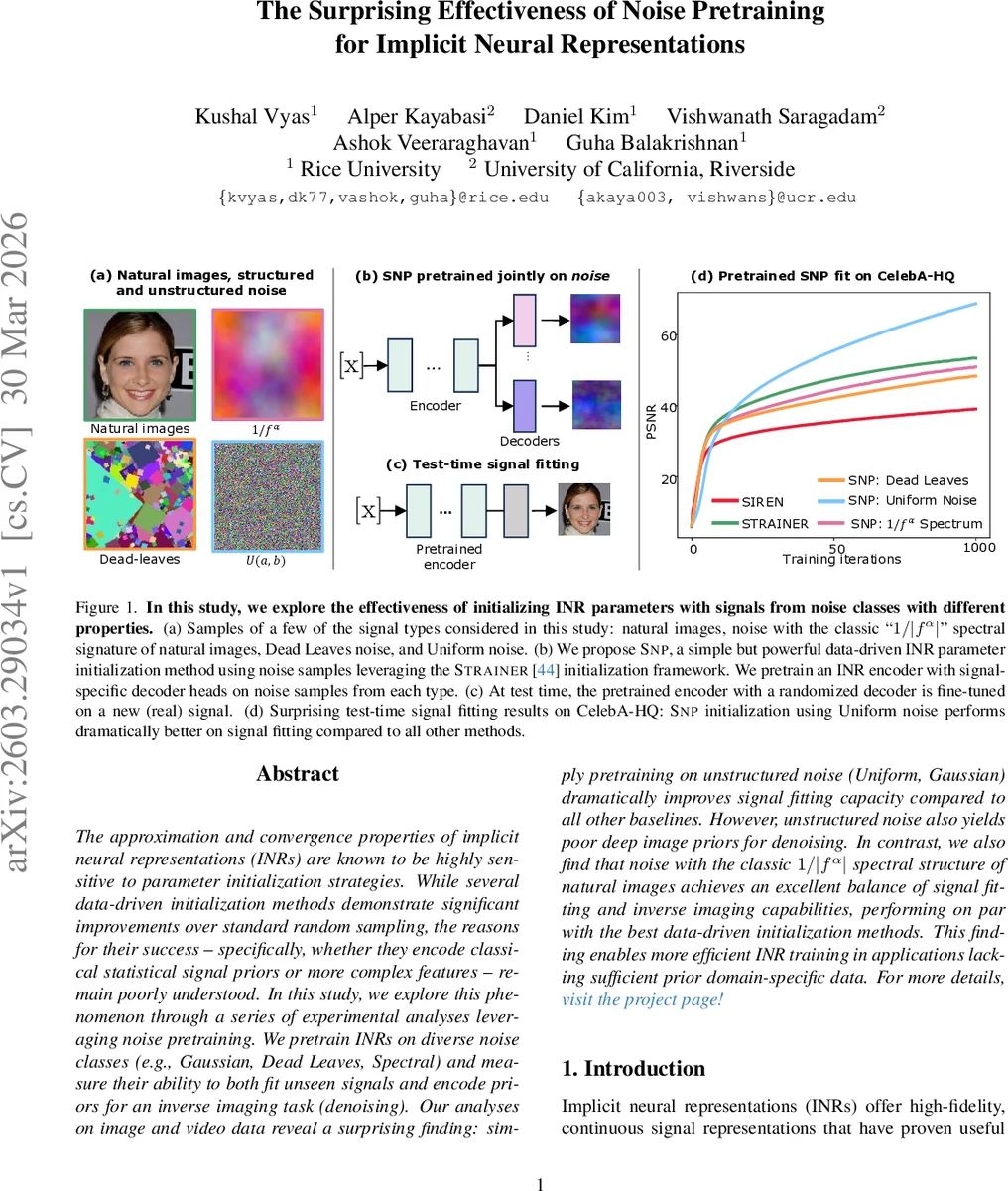 The Surprising Effectiveness of Noise Pretraining for Implicit Neural Representations