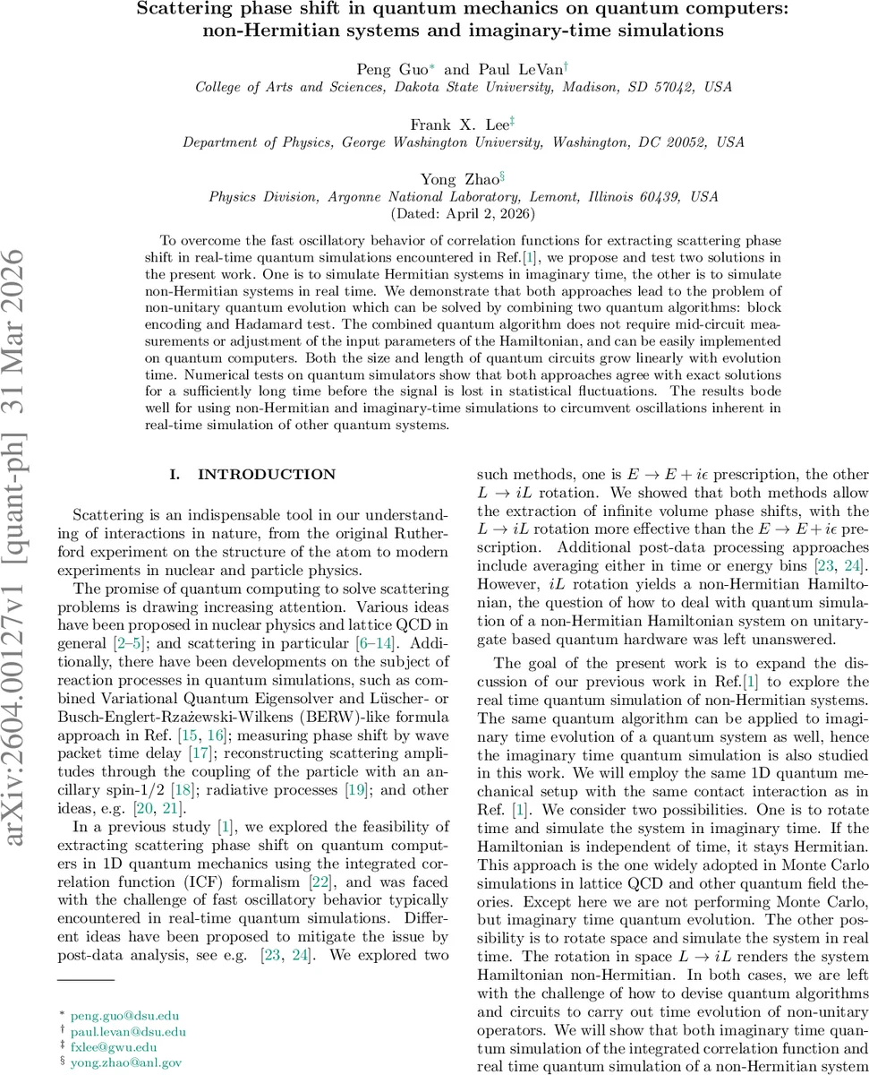Scattering phase shift in quantum mechanics on quantum computers: non-Hermitian systems and imaginary-time simulations