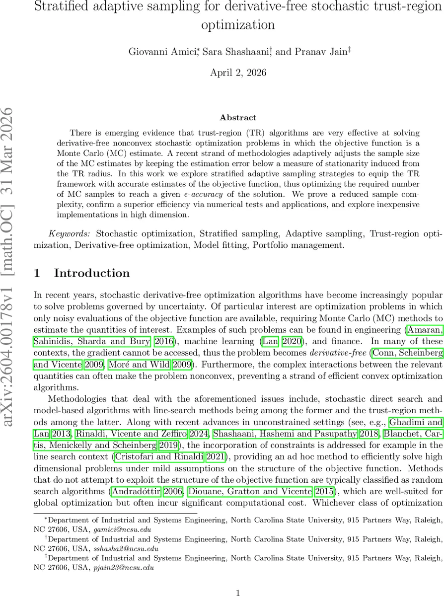 Stratified adaptive sampling for derivative-free stochastic trust-region optimization