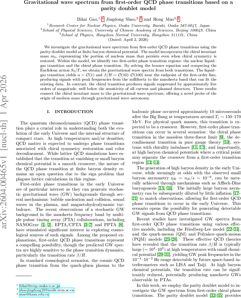 Gravitational wave spectrum from first-order QCD phase transitions based on a parity doublet model