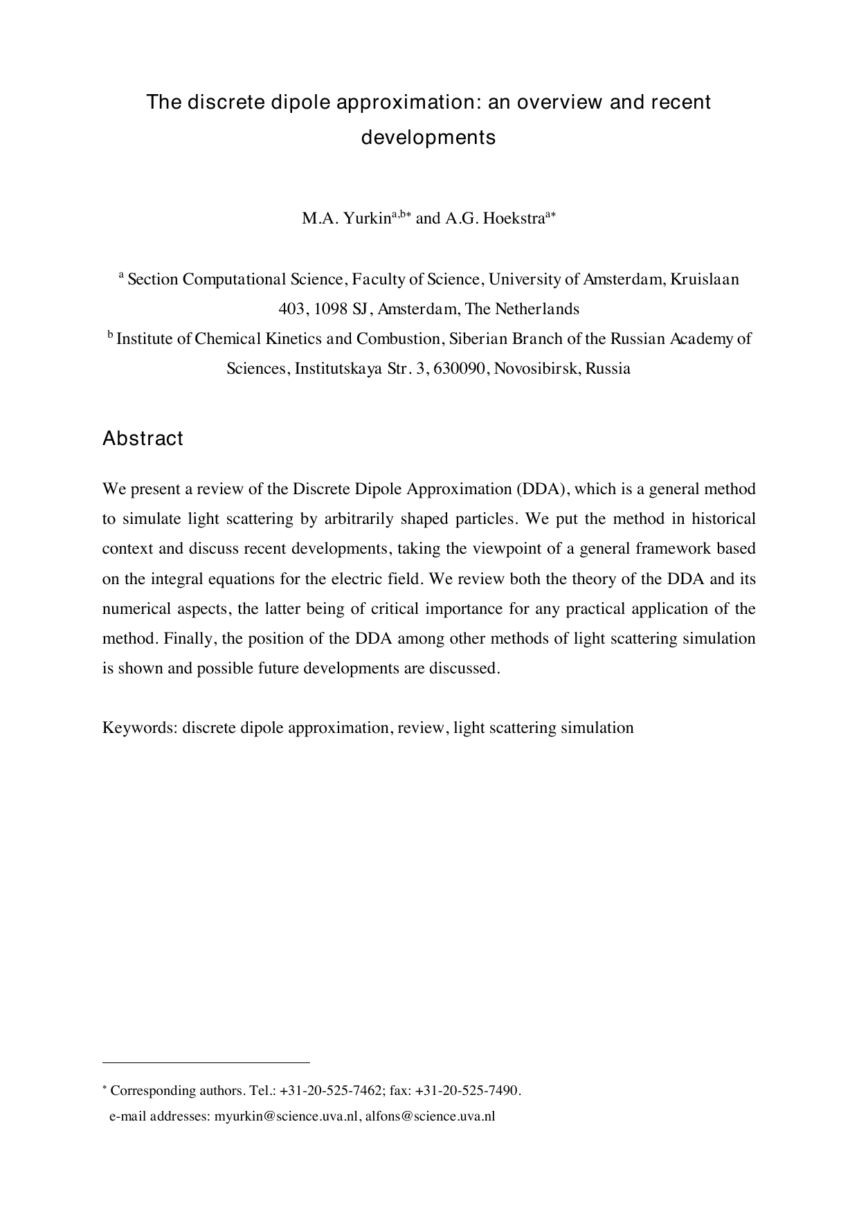 The discrete dipole approximation: an overview and recent developments