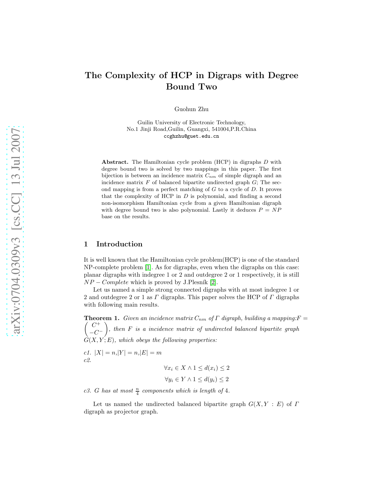 The Complexity of HCP in Digraps with Degree Bound Two