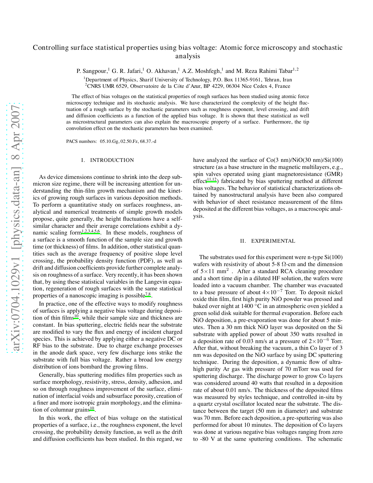 Controlling surface statistical properties using bias voltage: Atomic   force microscopy and stochastic analysis