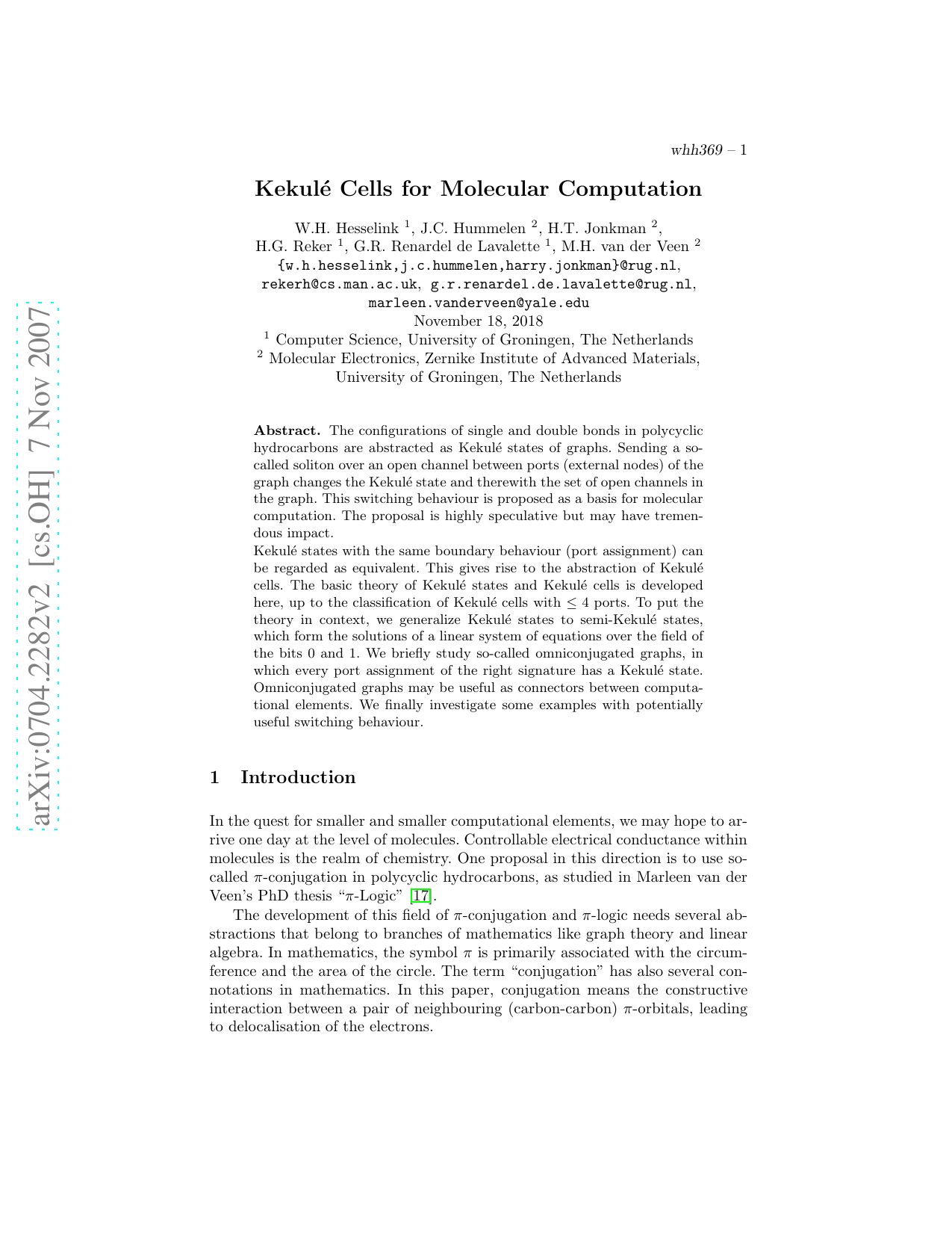 Kekule Cells for Molecular Computation