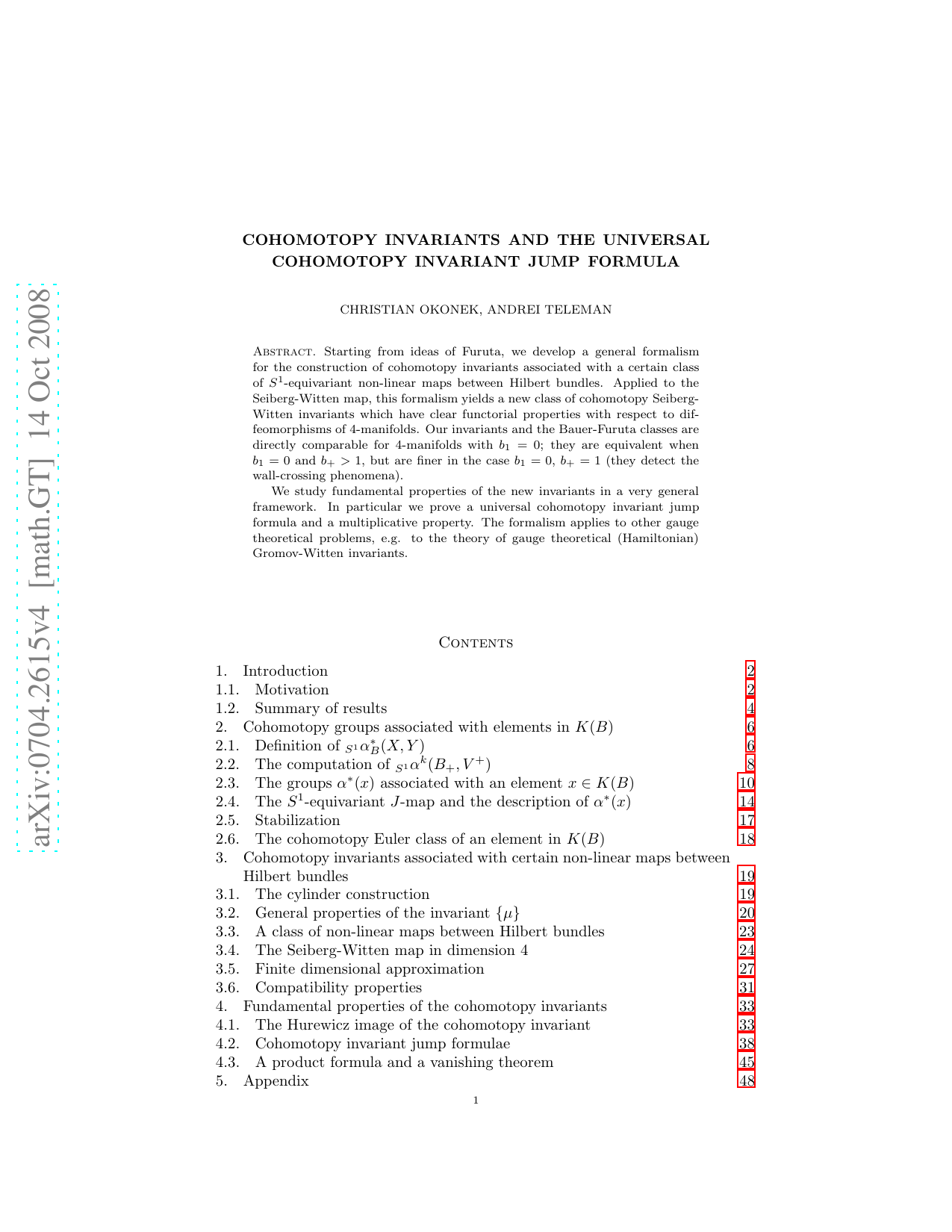 Cohomotopy invariants and the universal cohomotopy invariant jump   formula