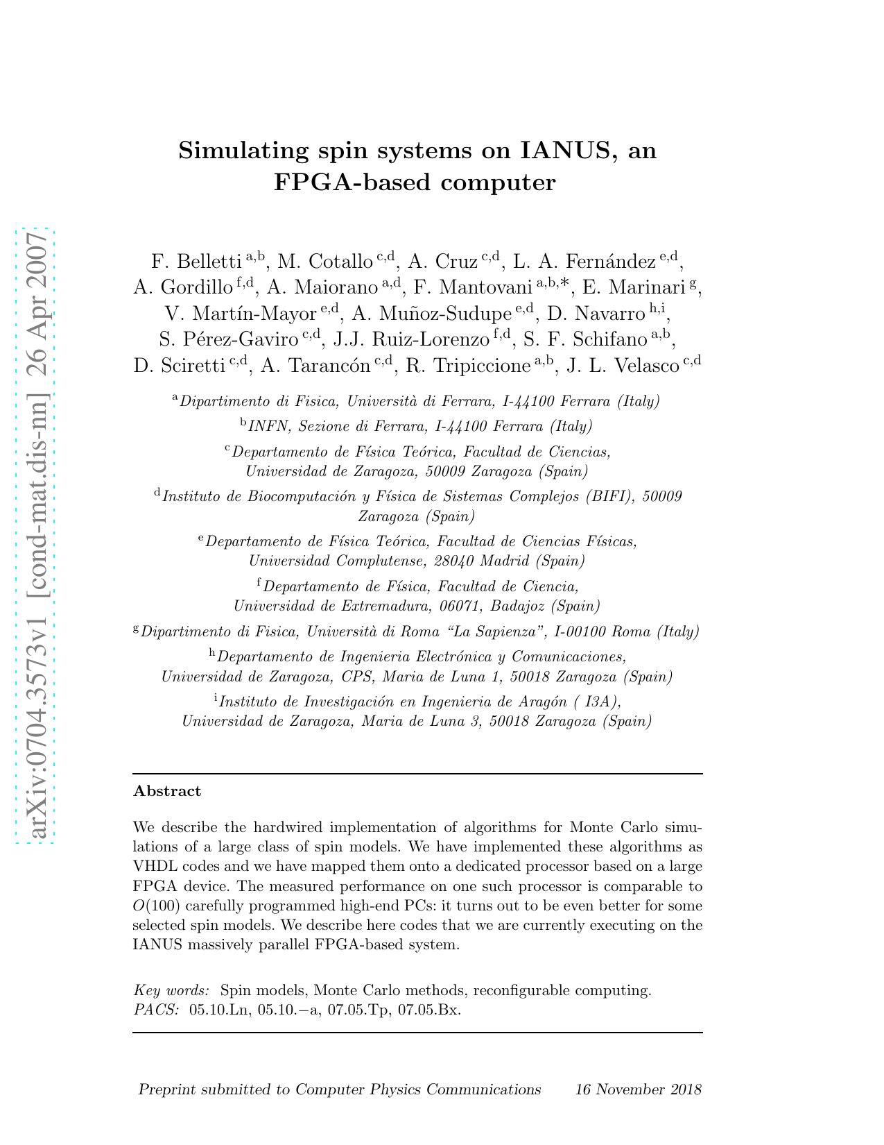 Simulating spin systems on IANUS, an FPGA-based computer