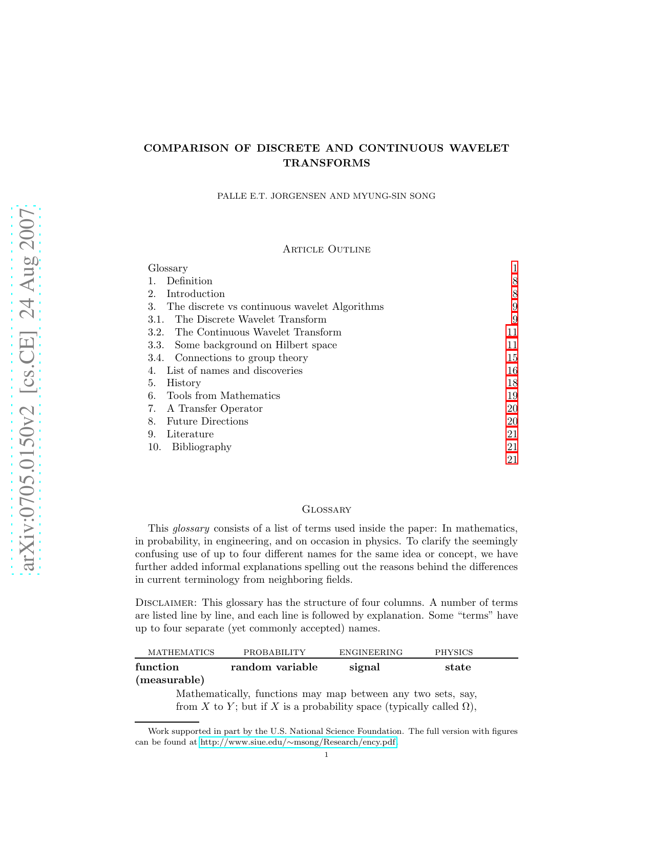 Comparison of Discrete and Continuous Wavelet Transforms
