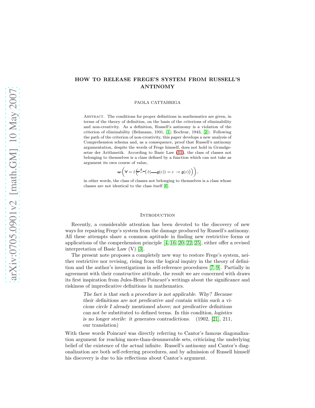 How to release Freges system from Russells antinomy