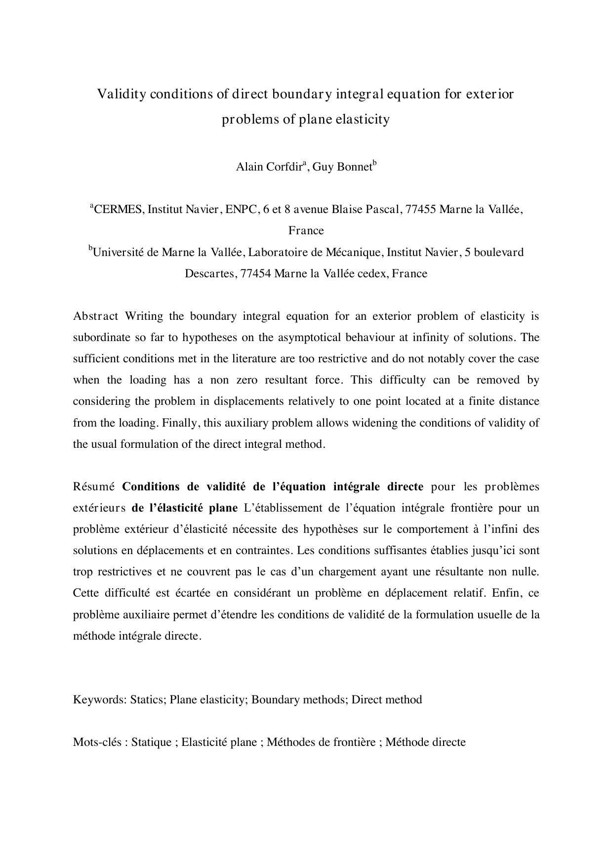 Validity conditions of the direct boundary integral equation for   exterior problems of plane elasticity