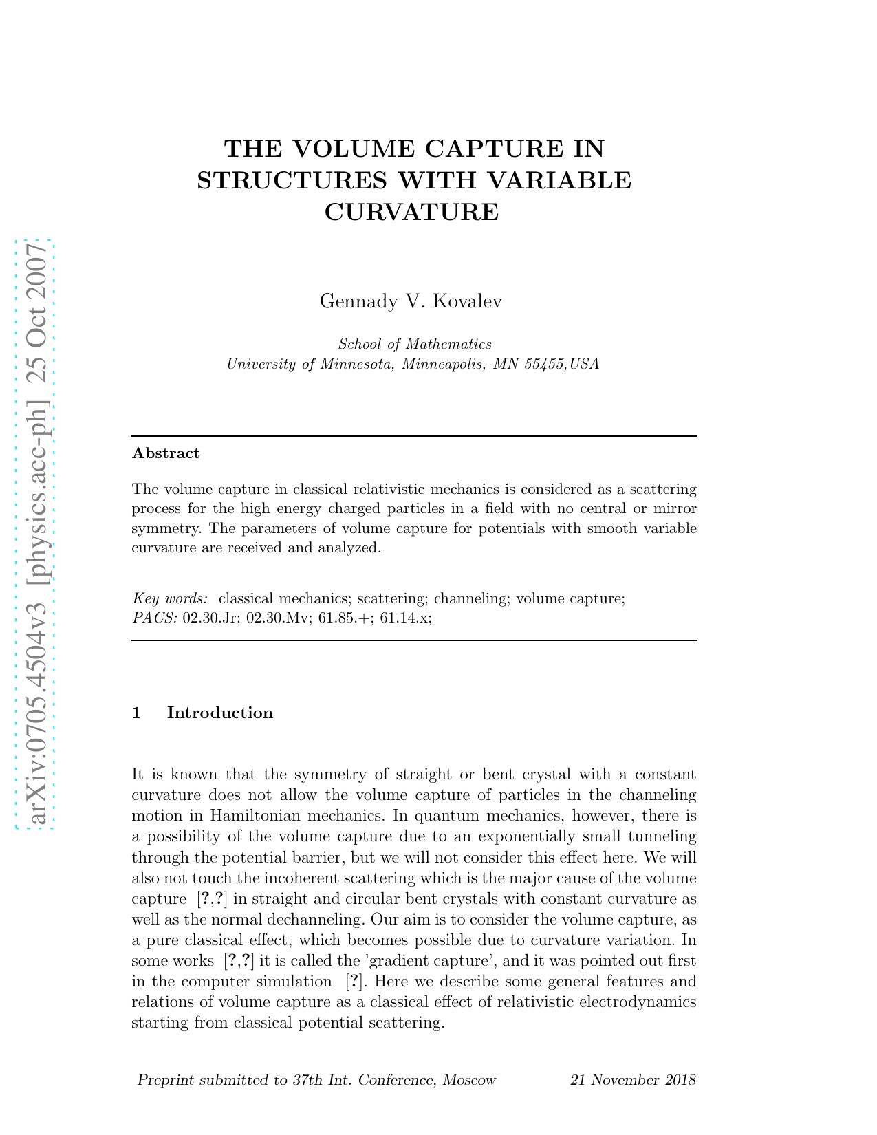 The Volume Capture in Structures with Variable Curvature