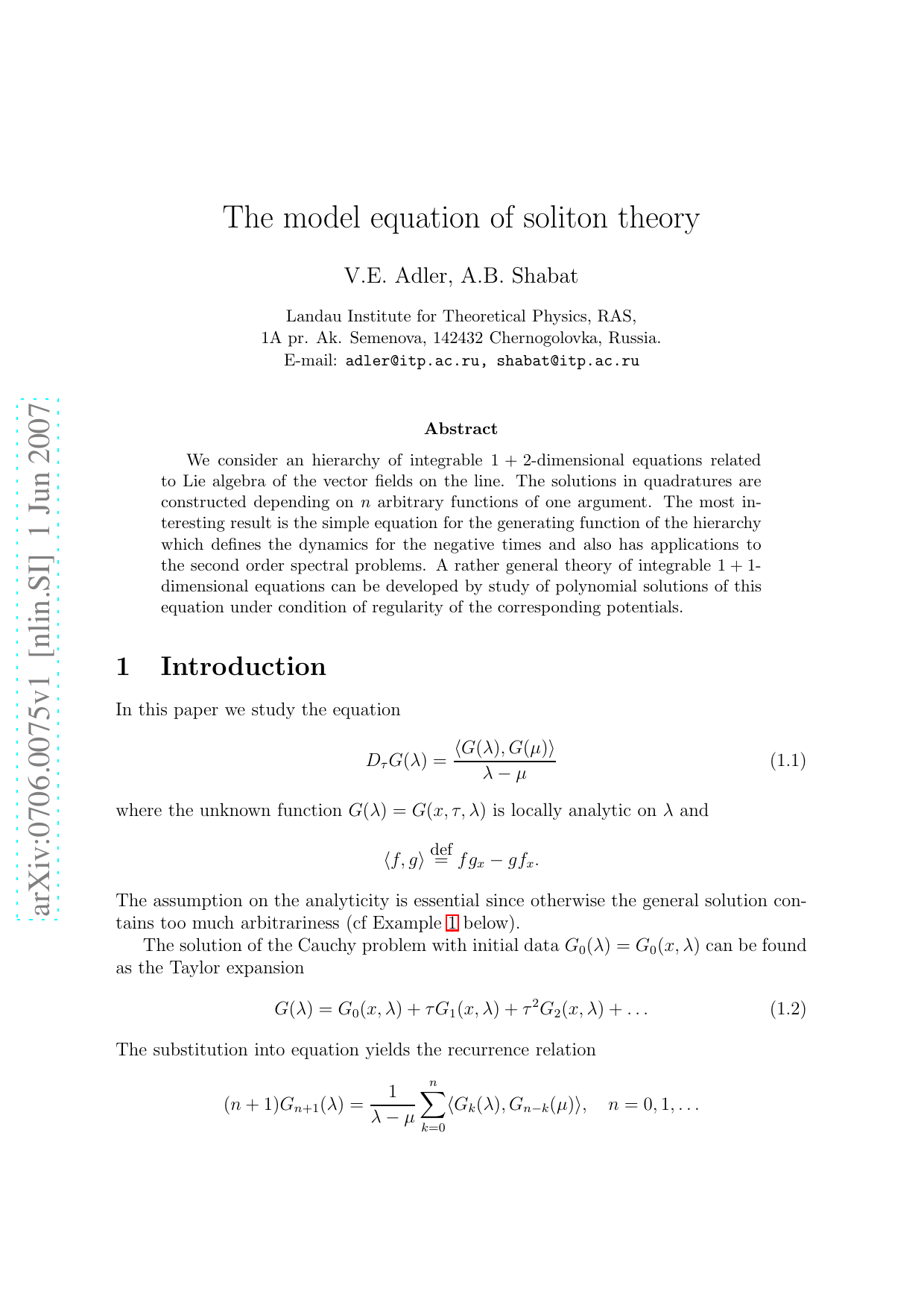 The model equation of soliton theory