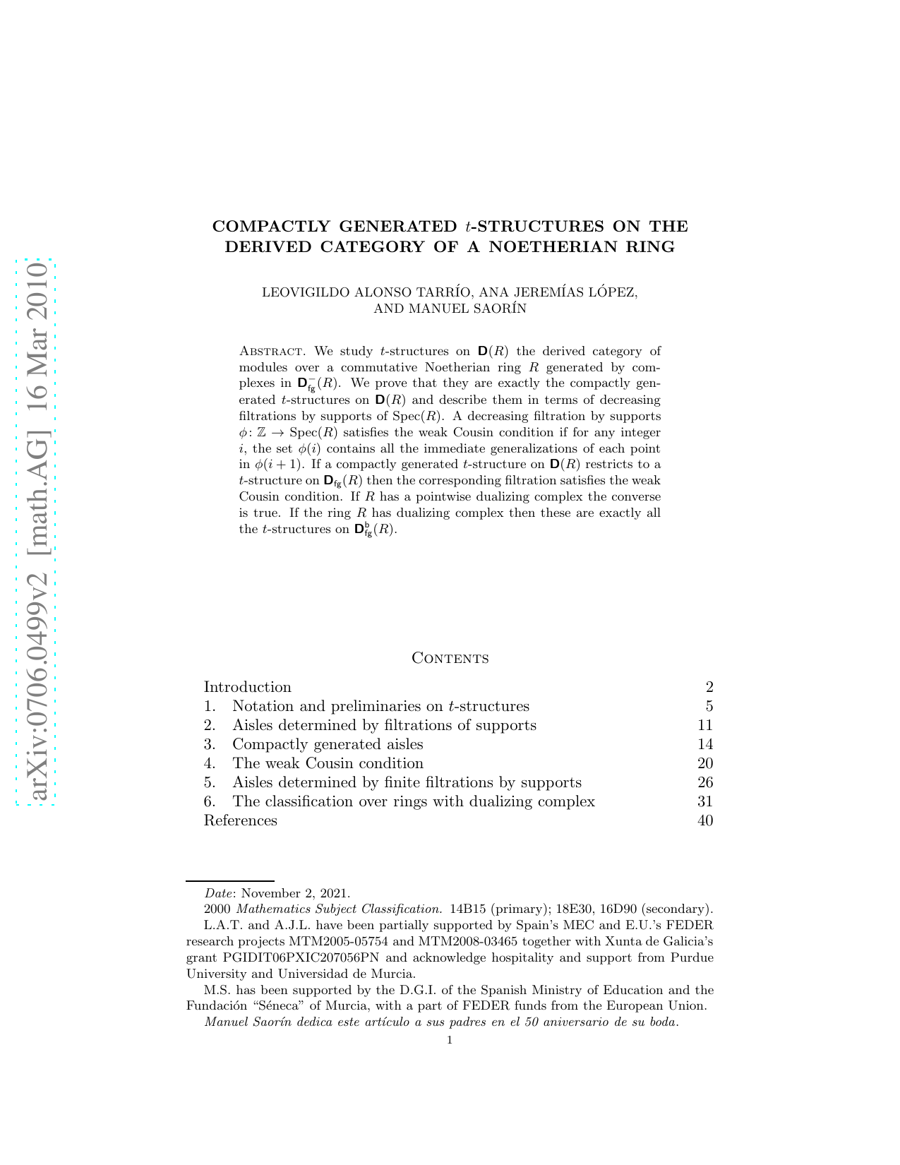 Classifying Compactly generated t-structures on the derived category of   a Noetherian ring