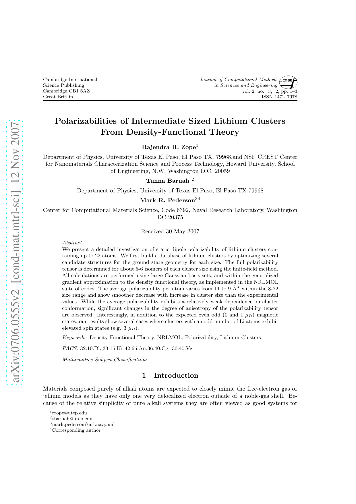 Polarizabilities of Intermediate Sized Lithium Clusters From   Density-Functional Theory