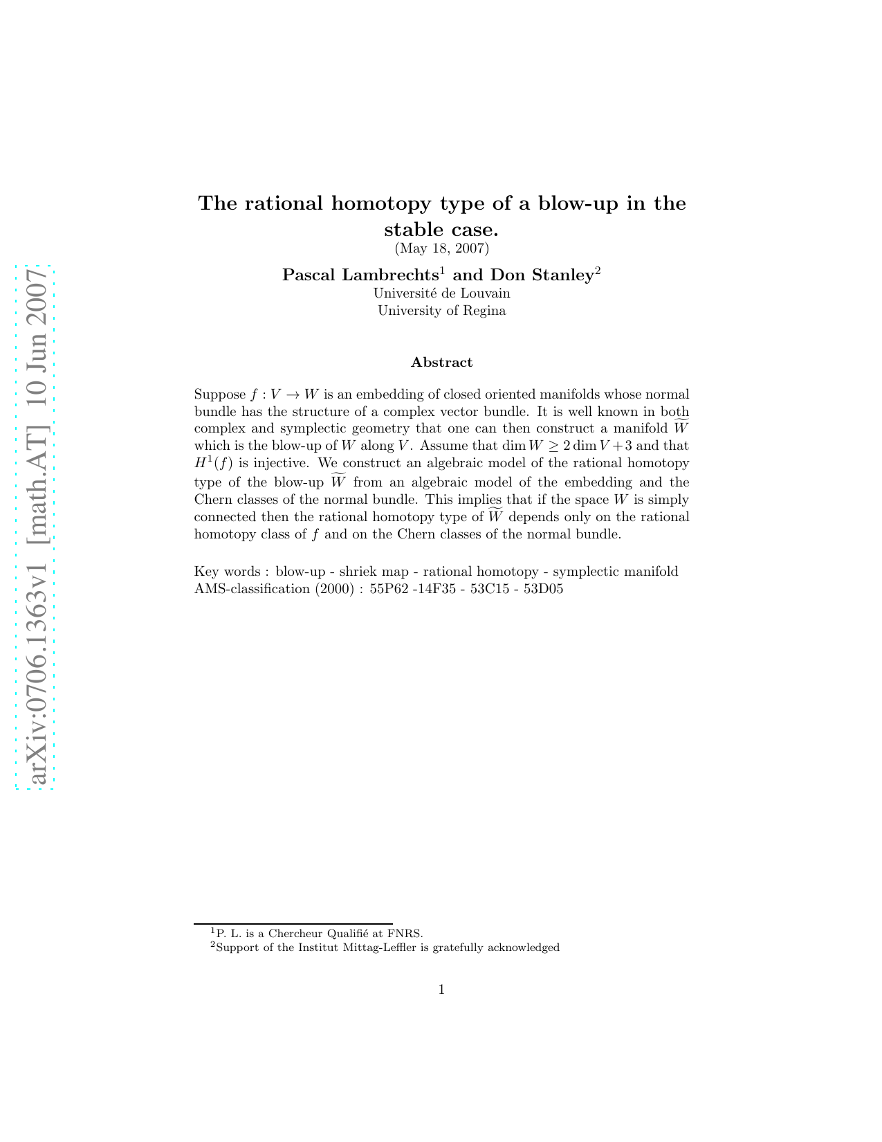 The rational homotopy type of a blow-up in the stable case