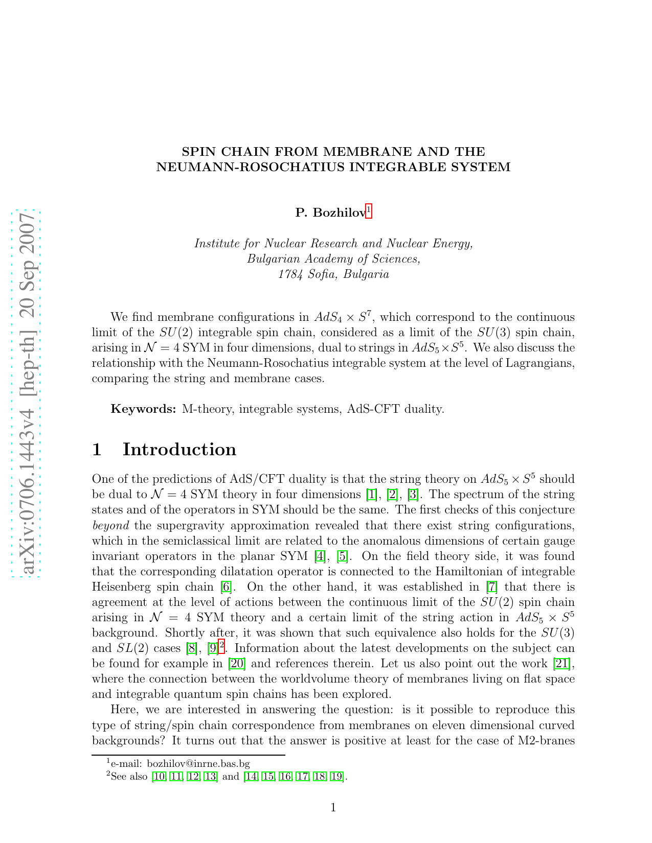 Spin chain from membrane and the Neumann-Rosochatius integrable system