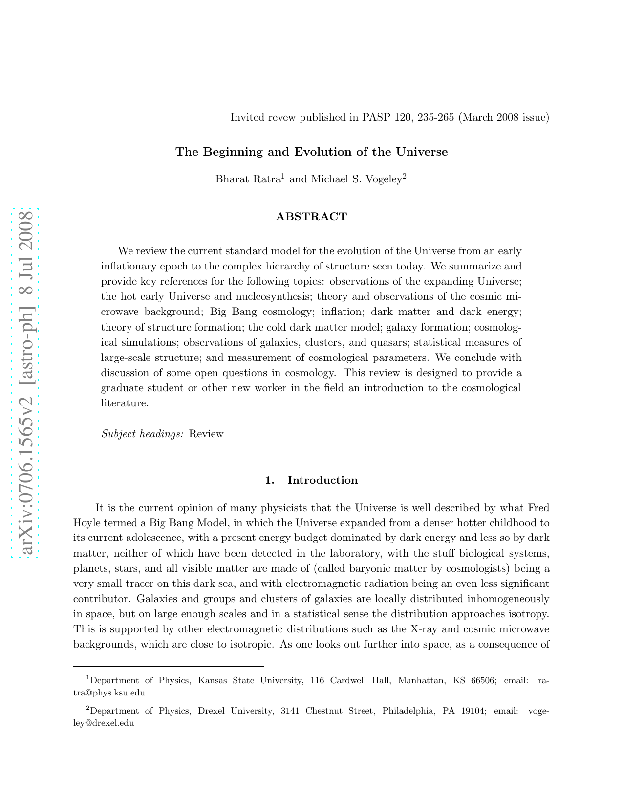 The Beginning and Evolution of the Universe