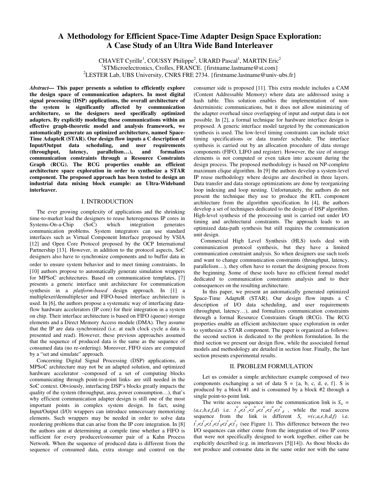 A Methodology for Efficient Space-Time Adapter Design Space Exploration:   A Case Study of an Ultra Wide Band Interleaver