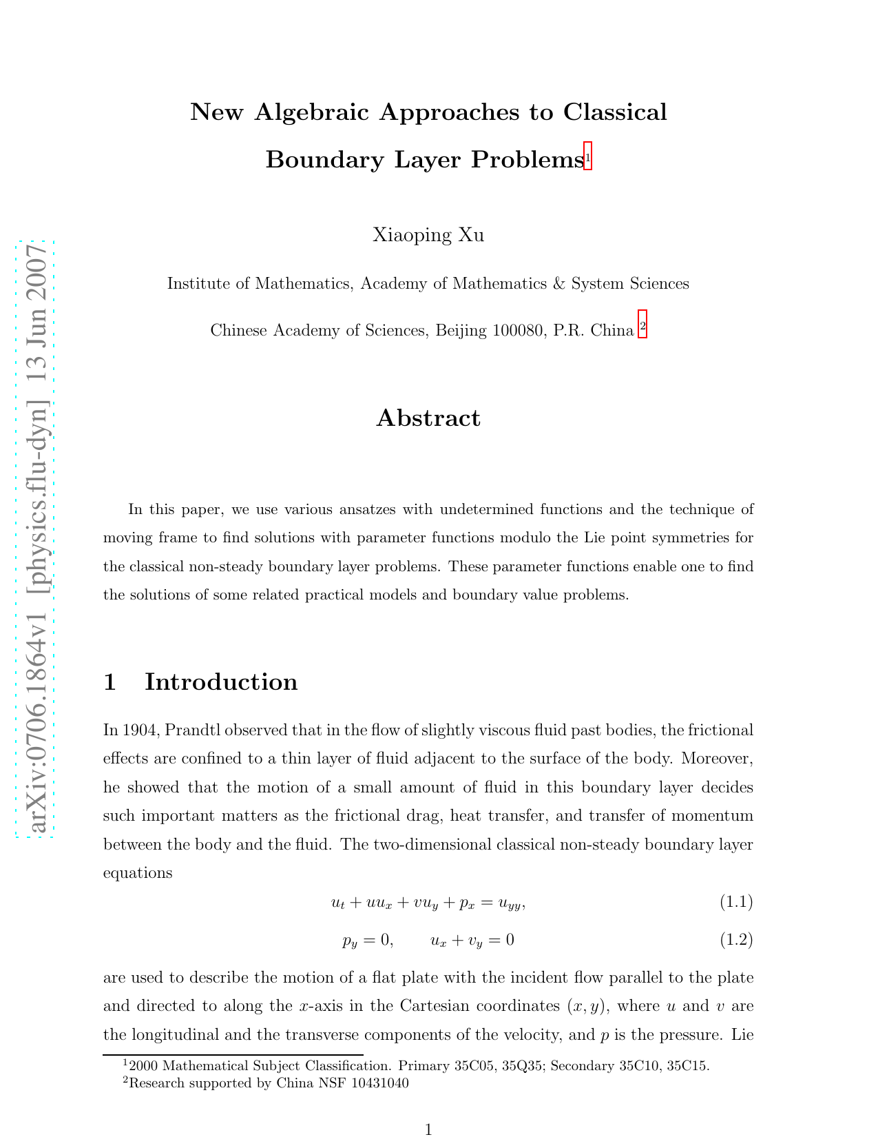 New Algebraic Approaches to Classical Boundary Layer Problems