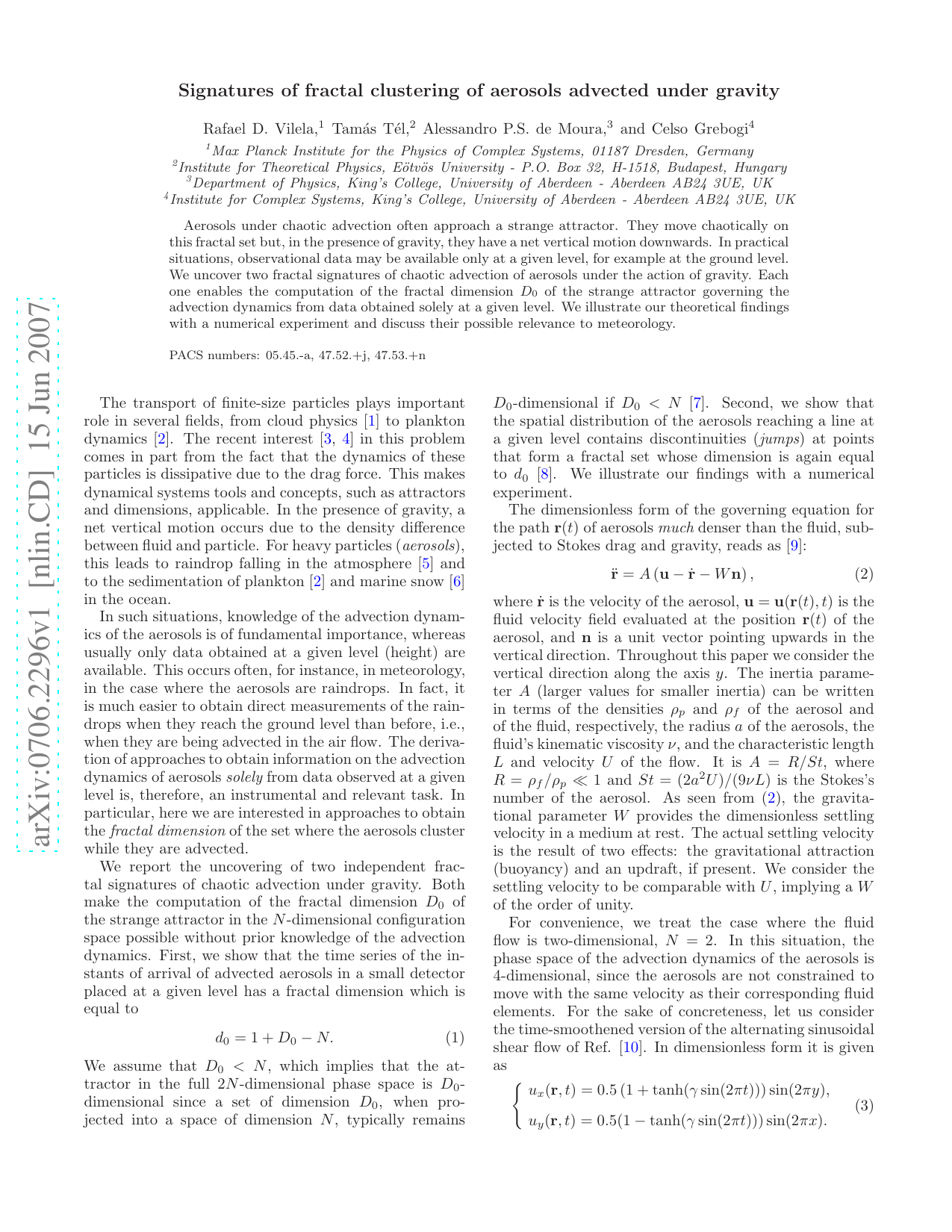 Signatures of fractal clustering of aerosols advected under gravity