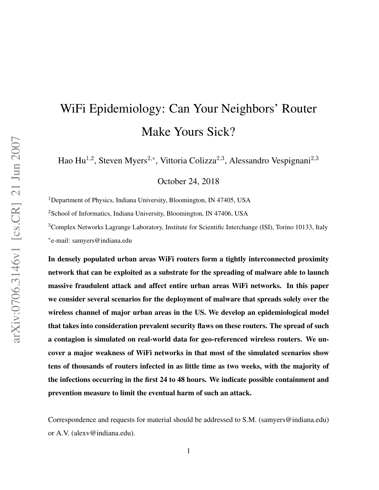WiFi Epidemiology: Can Your Neighbors Router Make Yours Sick?