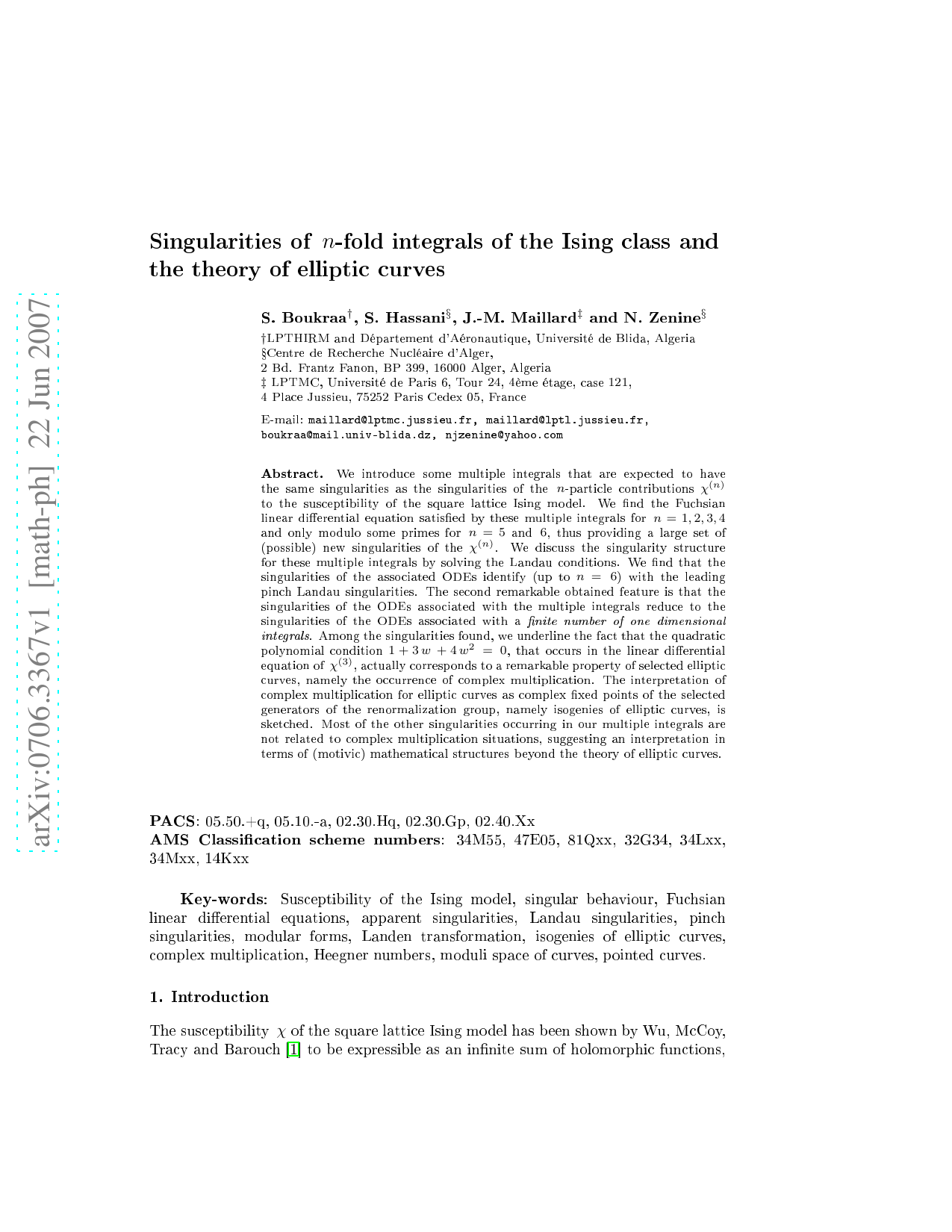 Singularities of $n$-fold integrals of the Ising class and the theory of   elliptic curves