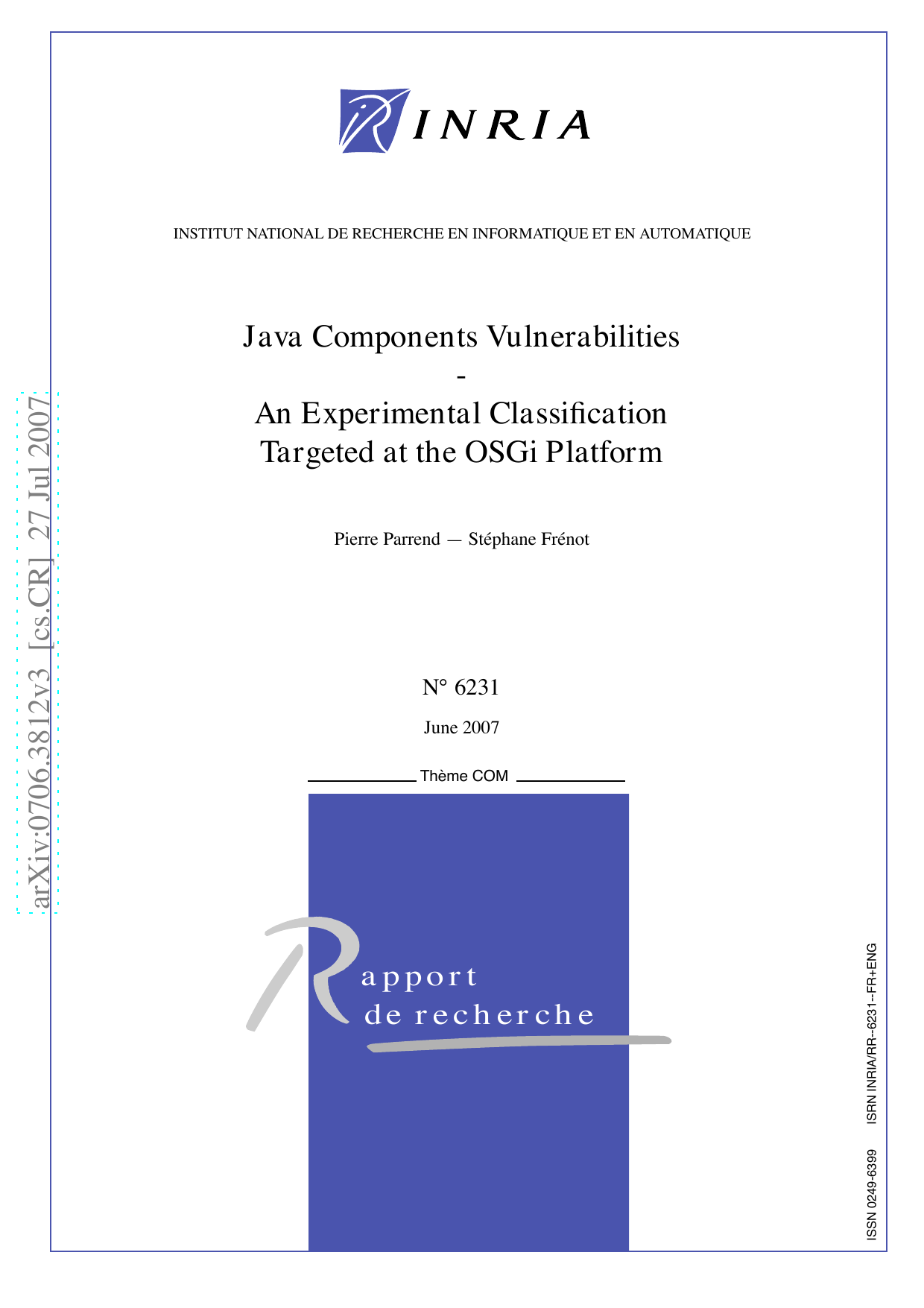 Java Components Vulnerabilities - An Experimental Classification   Targeted at the OSGi Platform