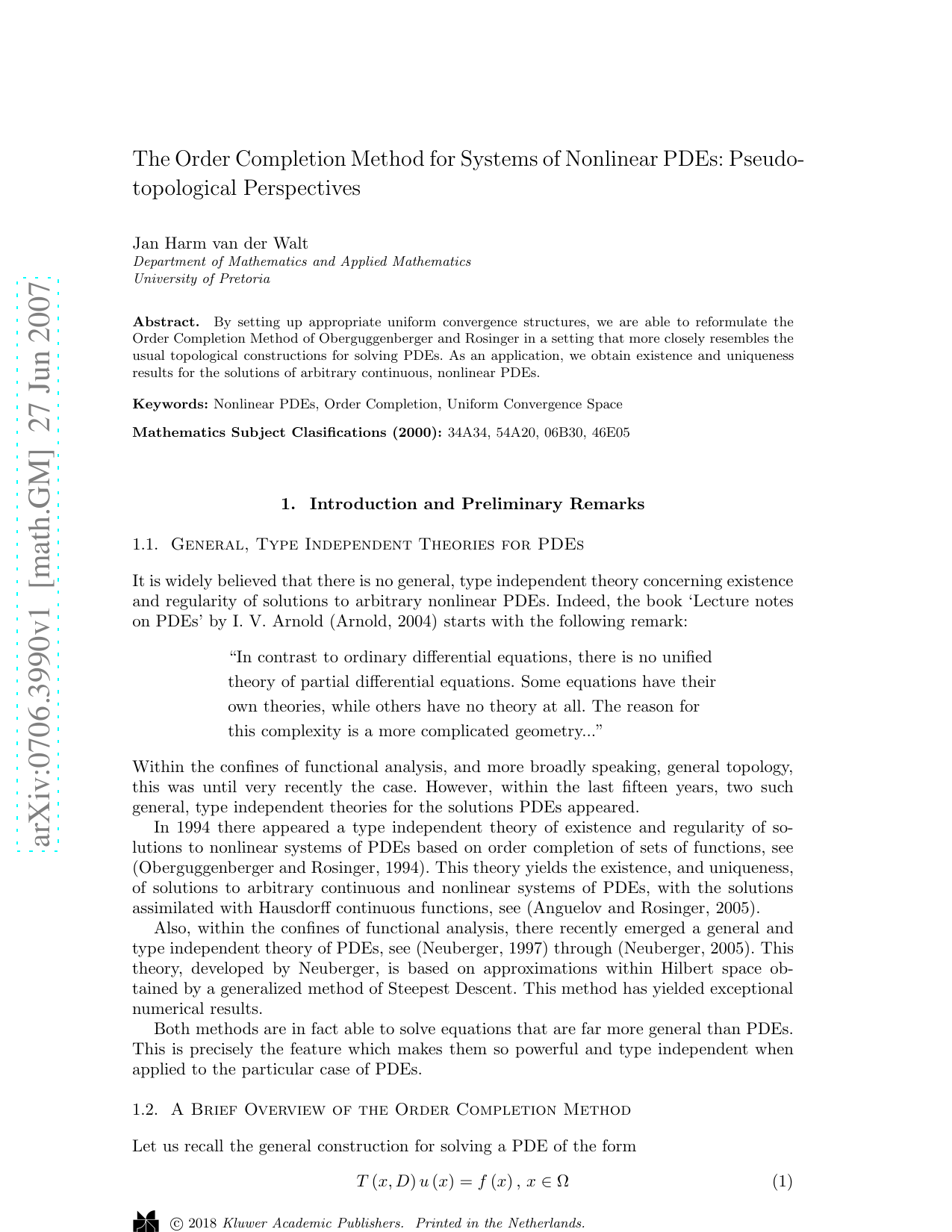 The order completion method for systems of nonlinear PDEs: Pseudo-topological perspectives