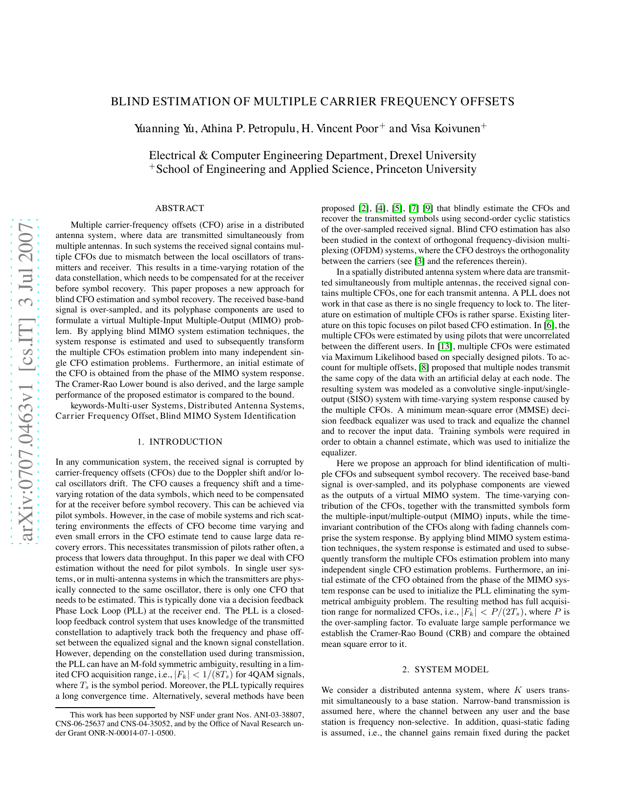Blind Estimation of Multiple Carrier Frequency Offsets