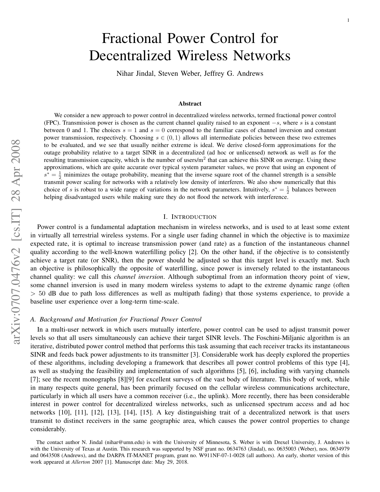 Fractional Power Control for Decentralized Wireless Networks