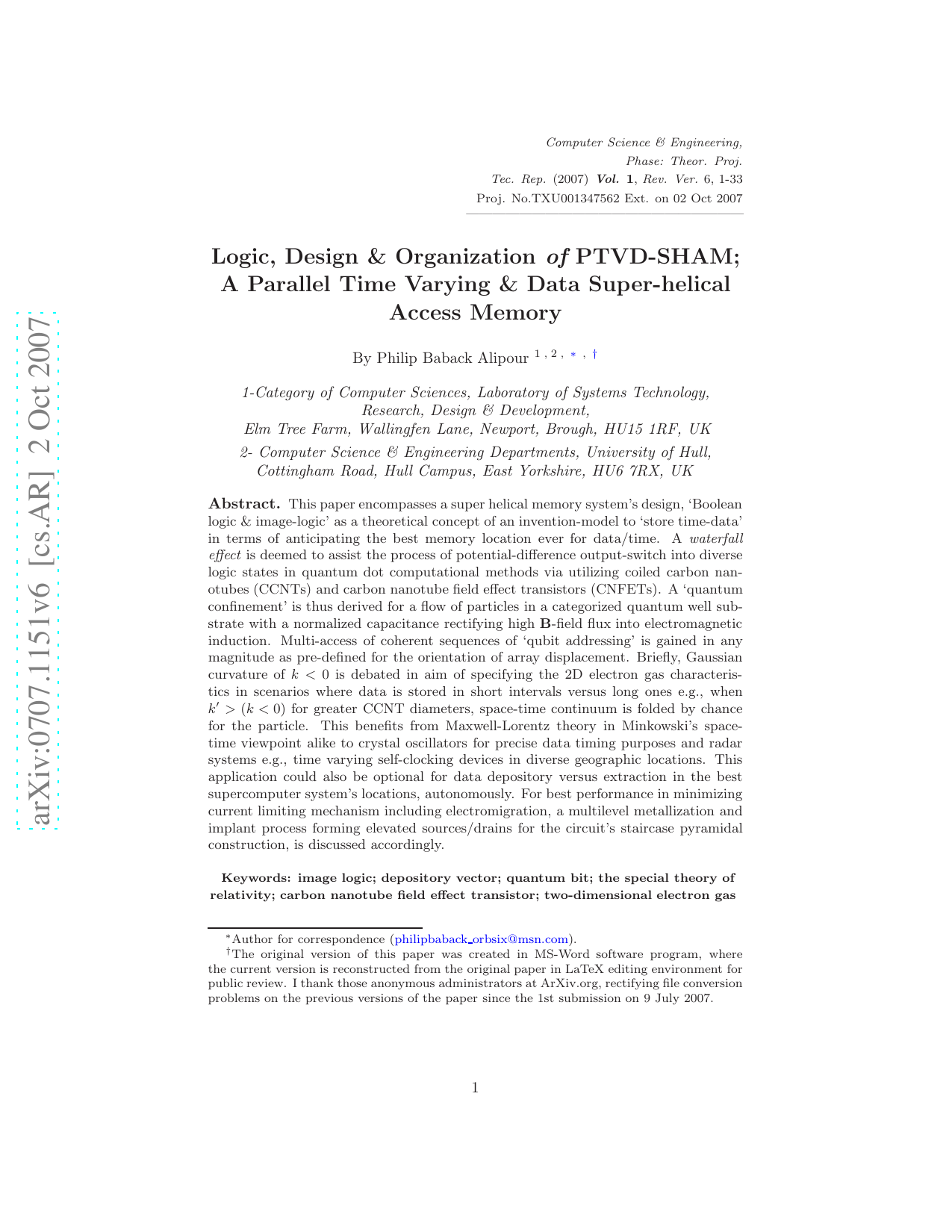 Logic, Design & Organization of PTVD-SHAM; A Parallel Time Varying & Data Super-helical Access Memory