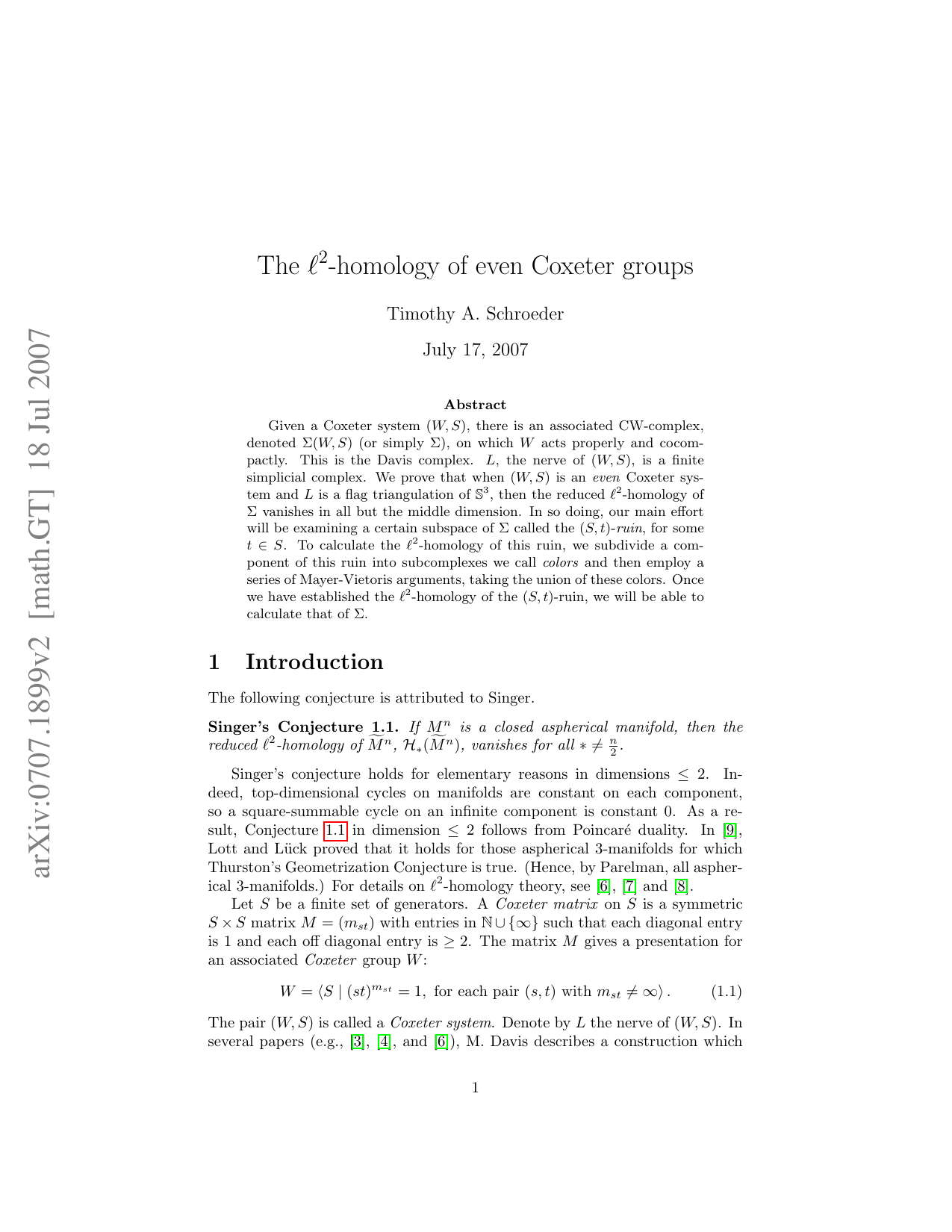 The $ell^2$-homology of even Coxeter groups