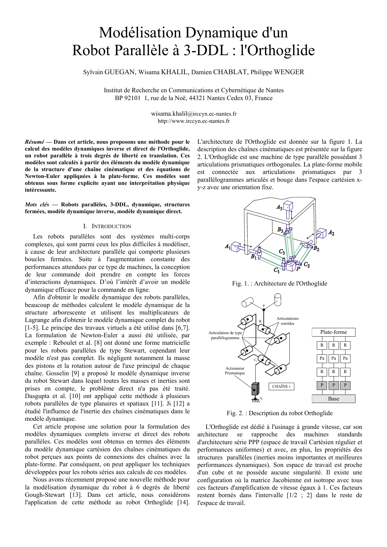 Modelisation Dynamique dun Robot Parall`ele `a 3-DDL : lOrthoglide