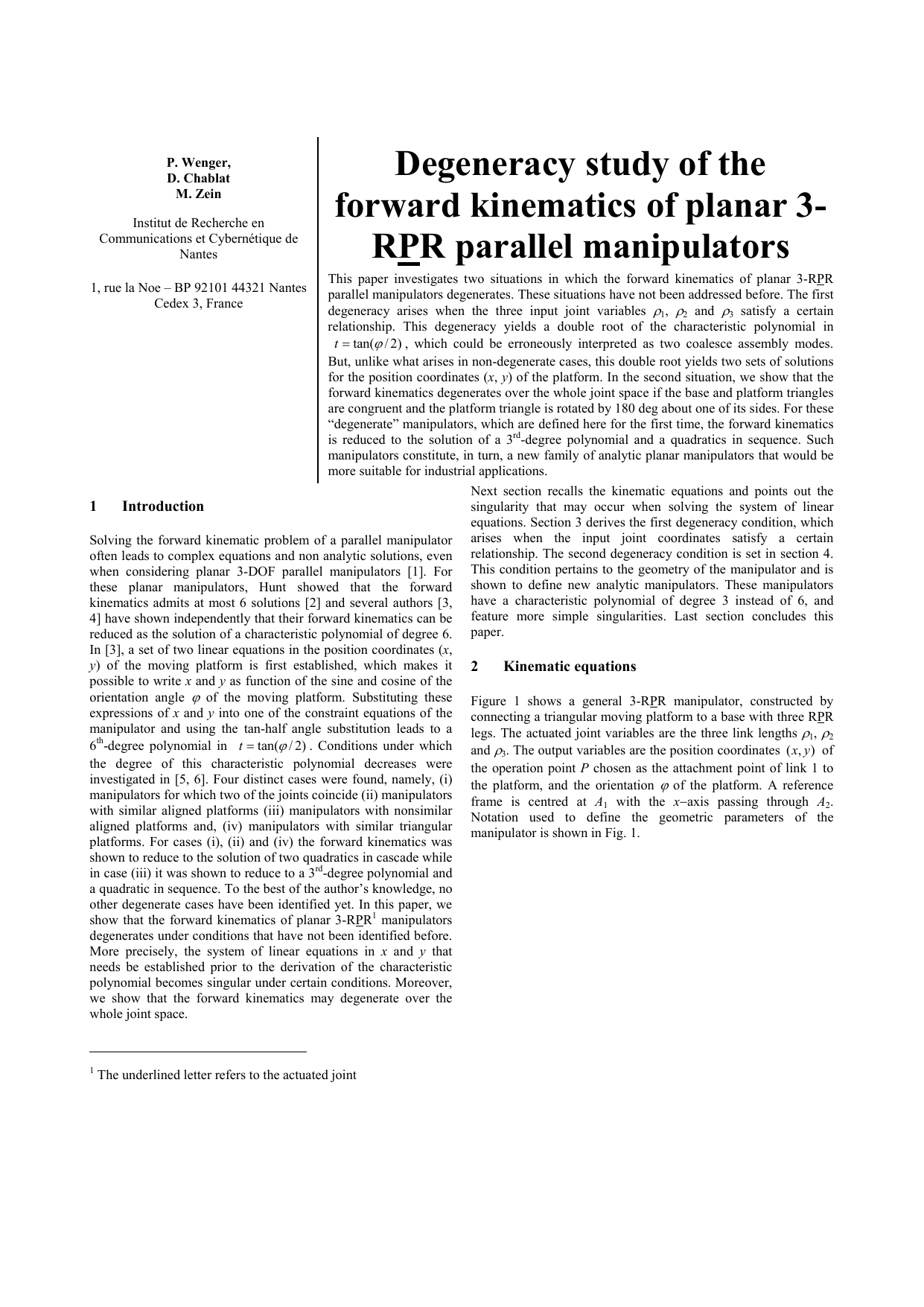 Degeneracy study of the forward kinematics of planar 3-RPR parallel   manipulators