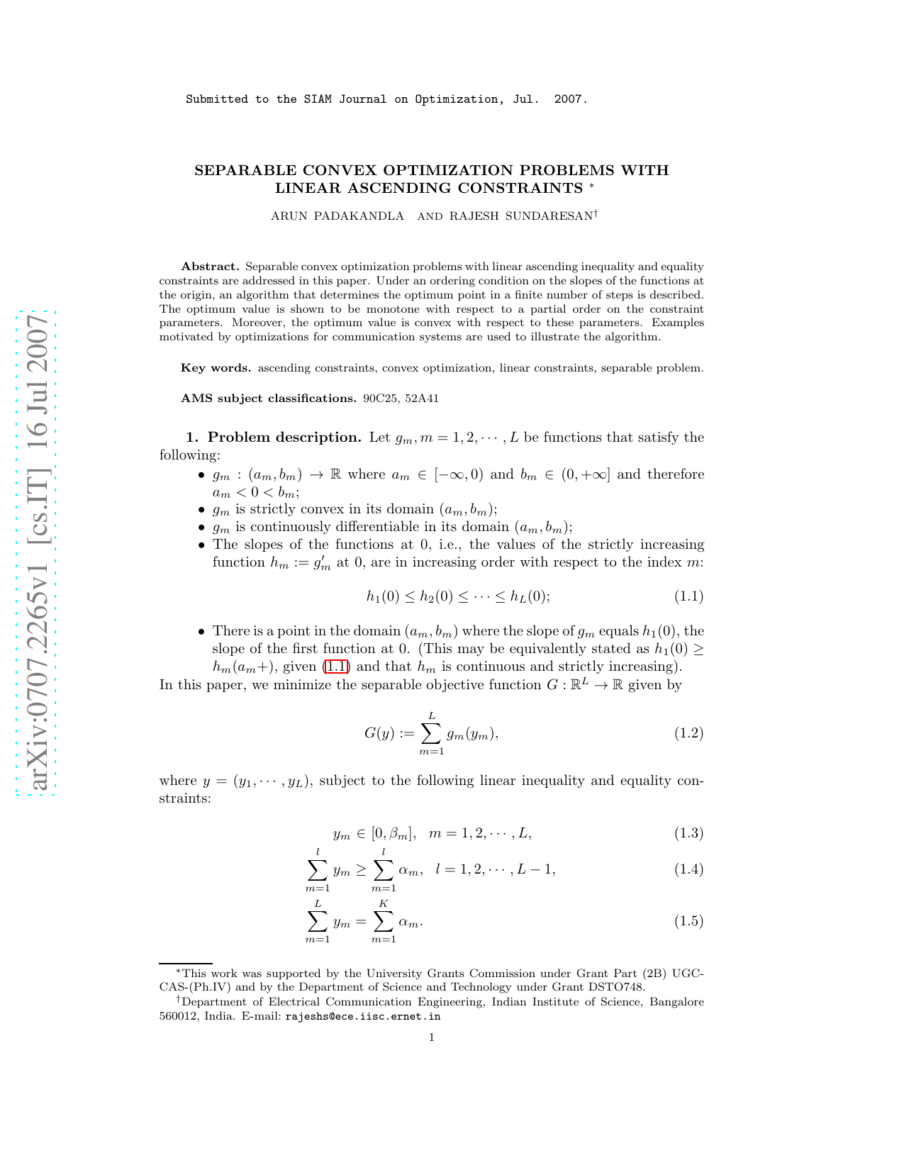 Separable convex optimization problems with linear ascending constraints
