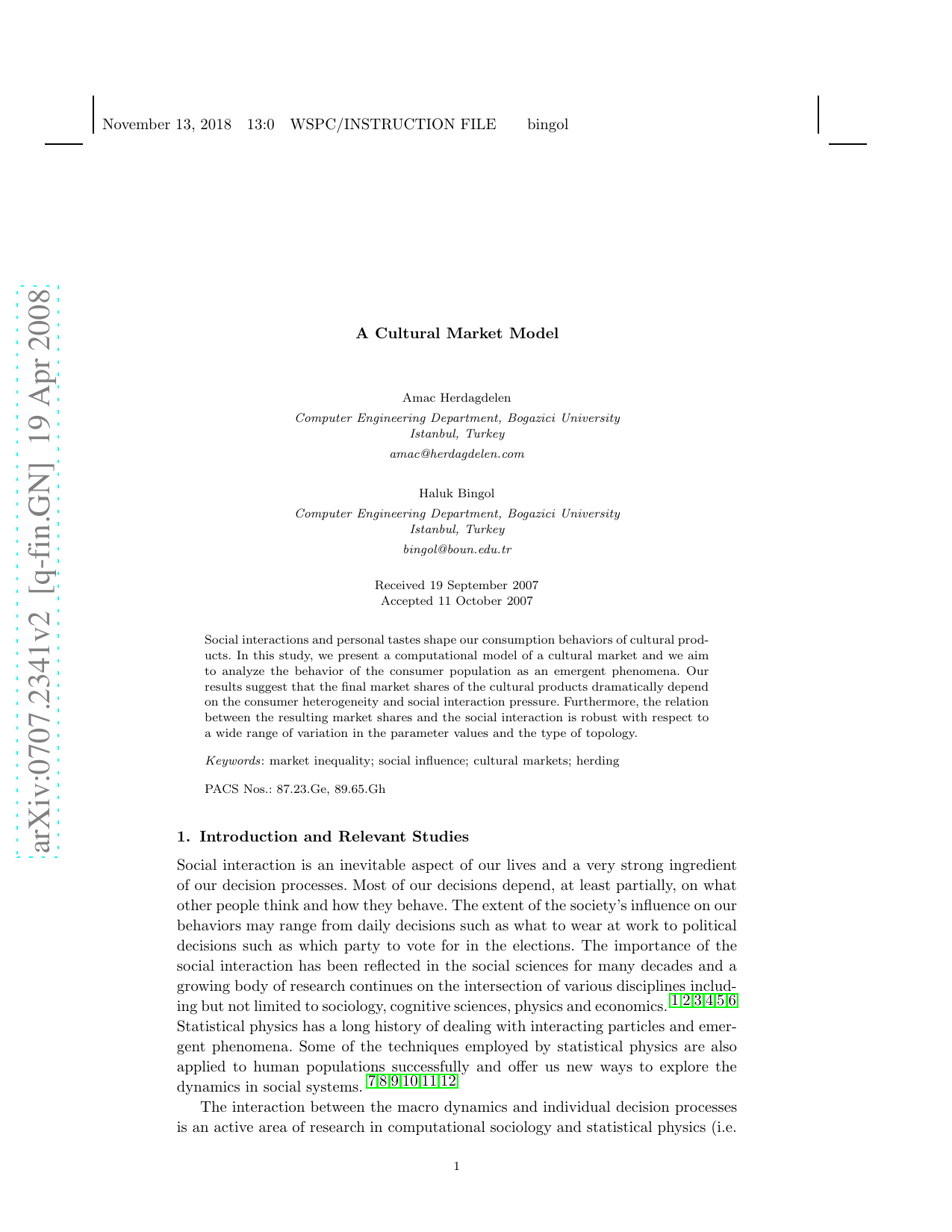 A Cultural Market Model