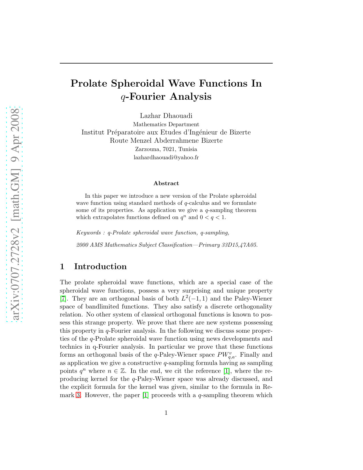 Prolate Spheroidal Wave Functions In q-Fourier Analysis