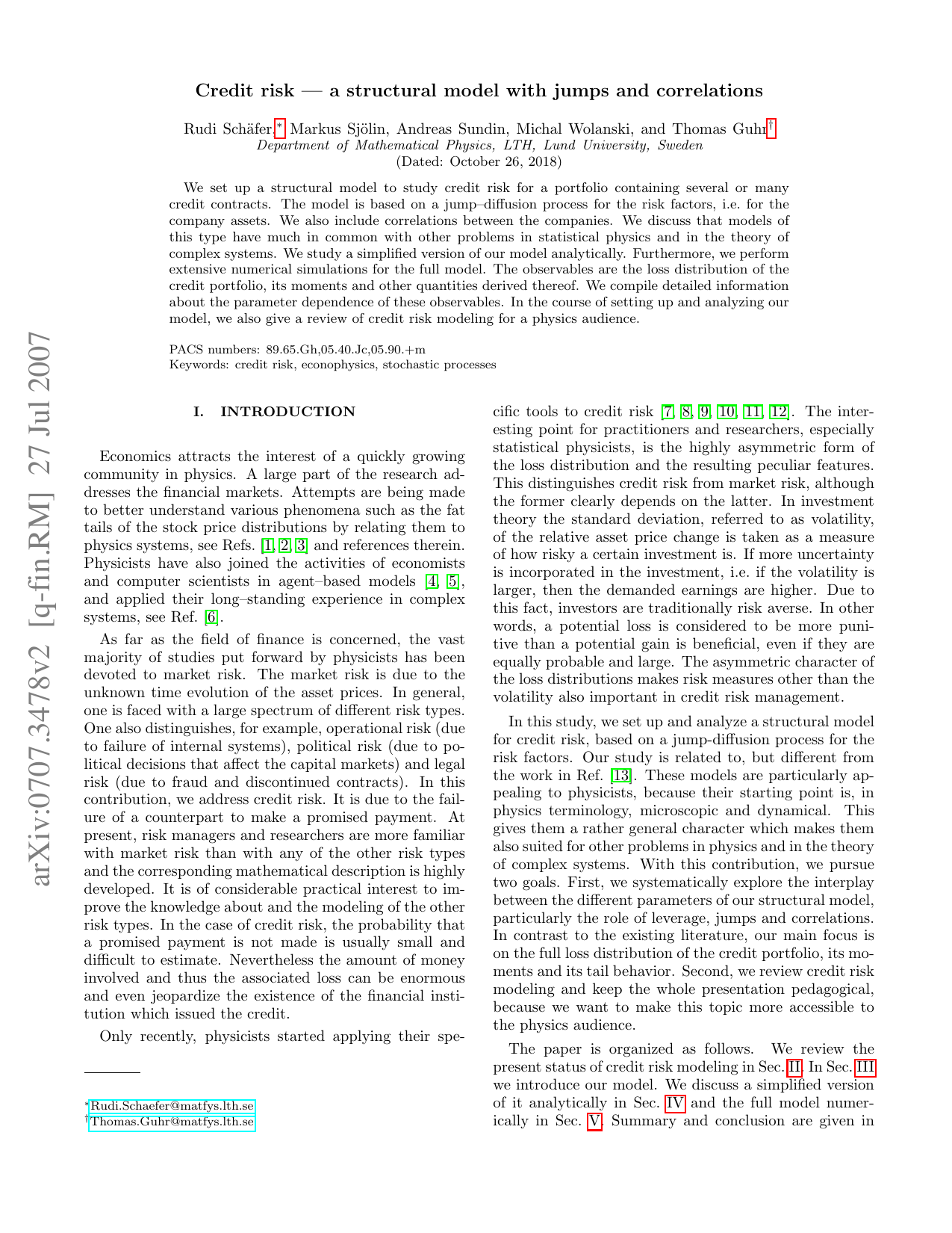 Credit risk - A structural model with jumps and correlations