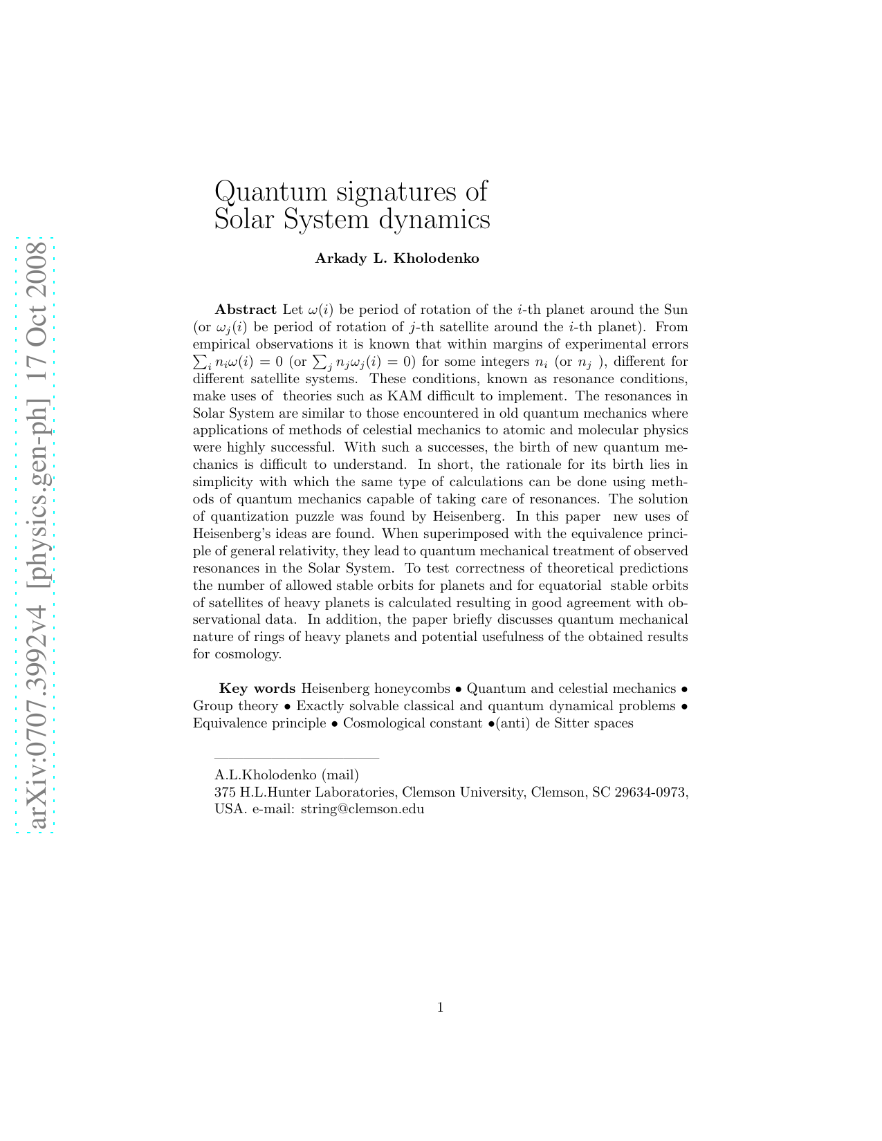 Quantum Signatures of Solar System Dynamics